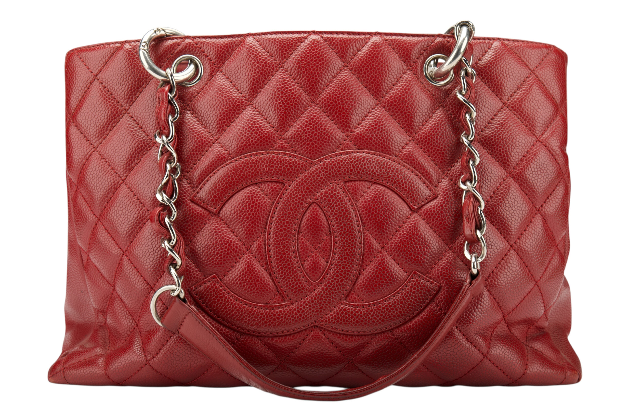 0724. Chanel Grand Shopping Tote (GST) Caviar Burgundy Leather, Silver Hardware1