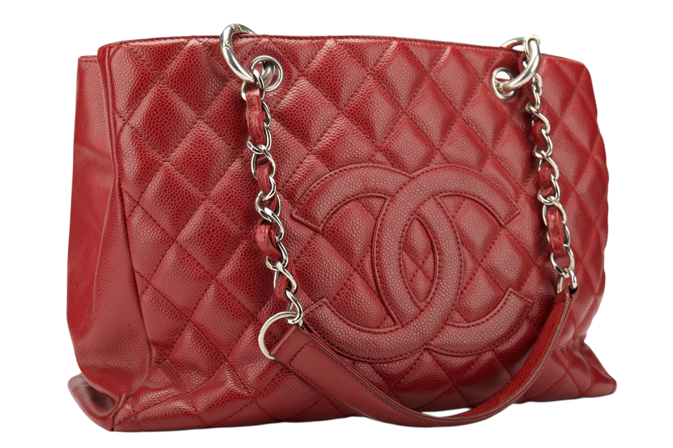 0724. Chanel Grand Shopping Tote (GST) Caviar Burgundy Leather, Silver Hardware2