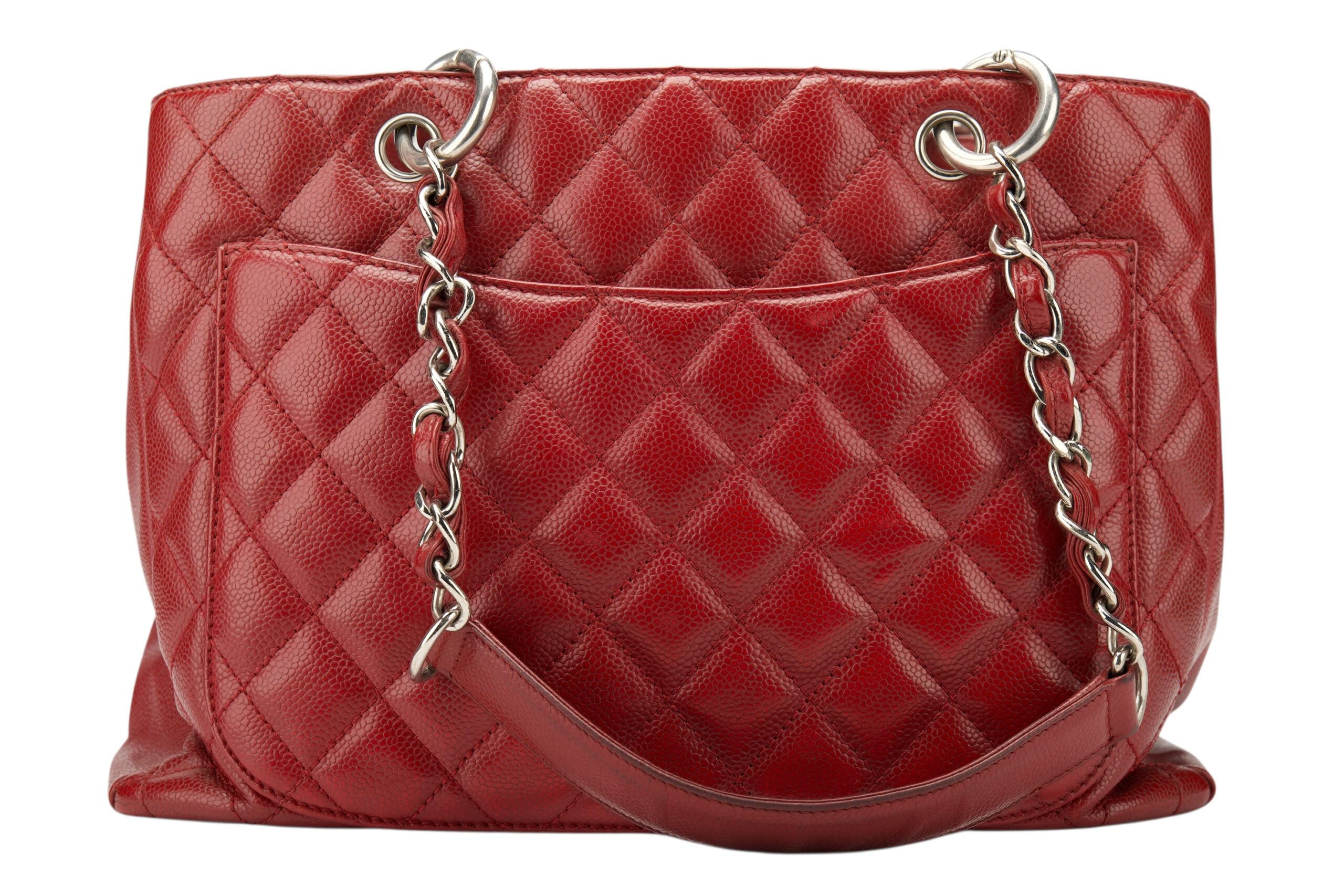 0724. Chanel Grand Shopping Tote (GST) Caviar Burgundy Leather, Silver Hardware4