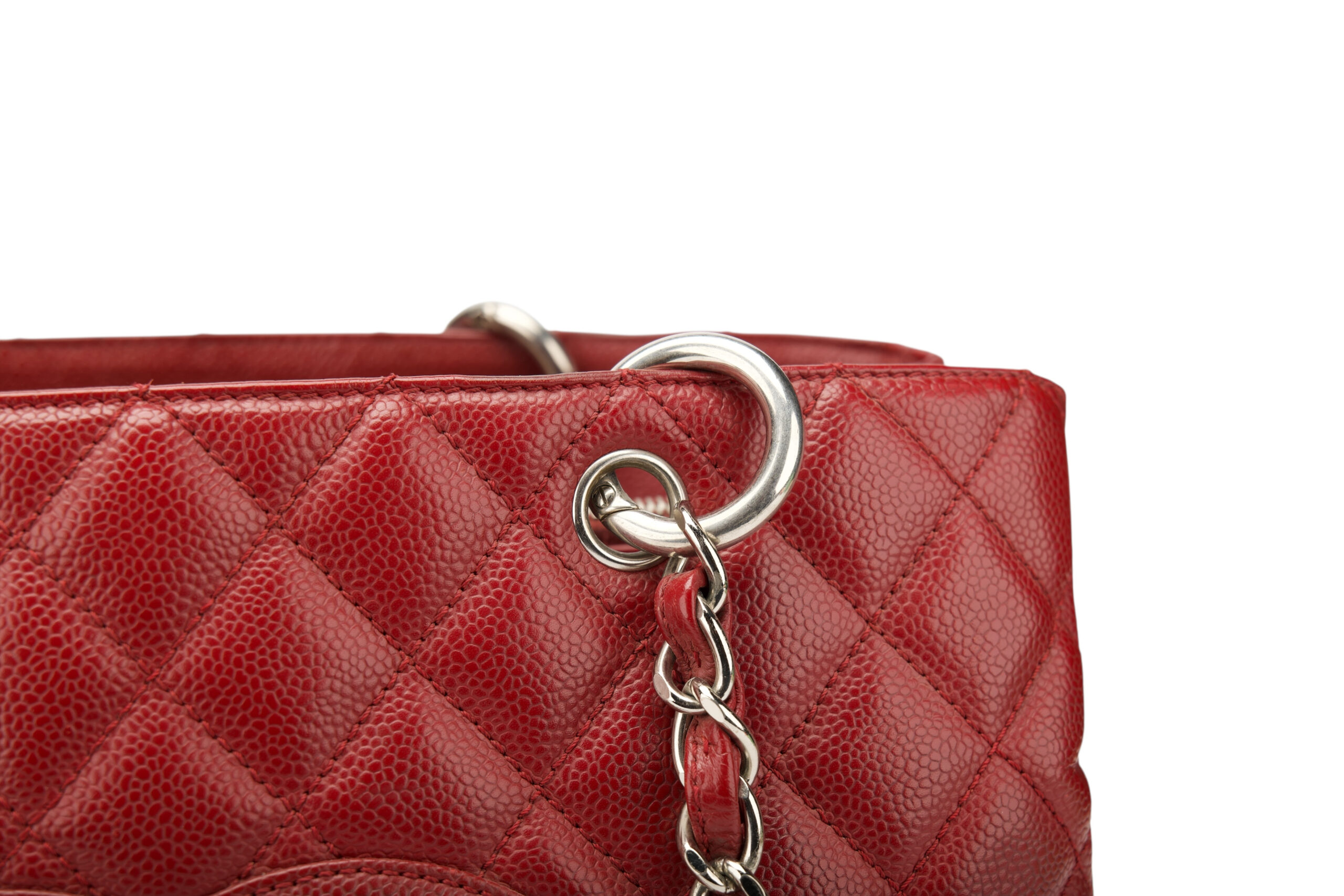 0724. Chanel Grand Shopping Tote (GST) Caviar Burgundy Leather, Silver Hardware7
