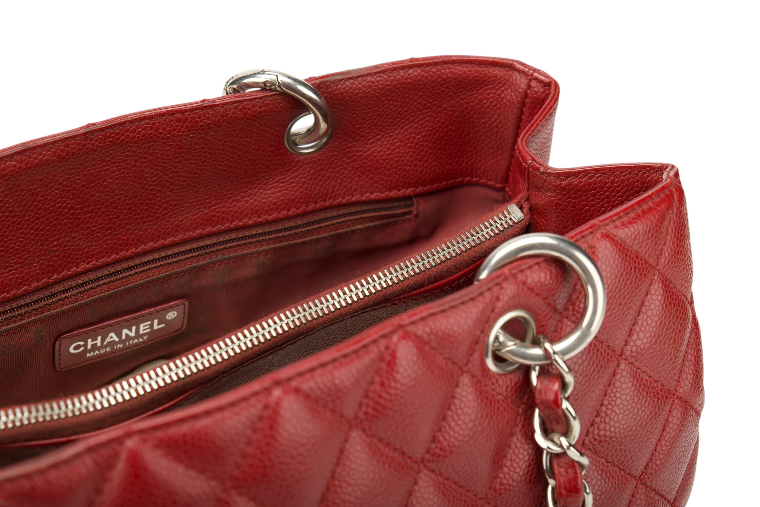 0724. Chanel Grand Shopping Tote (GST) Caviar Burgundy Leather, Silver Hardware8