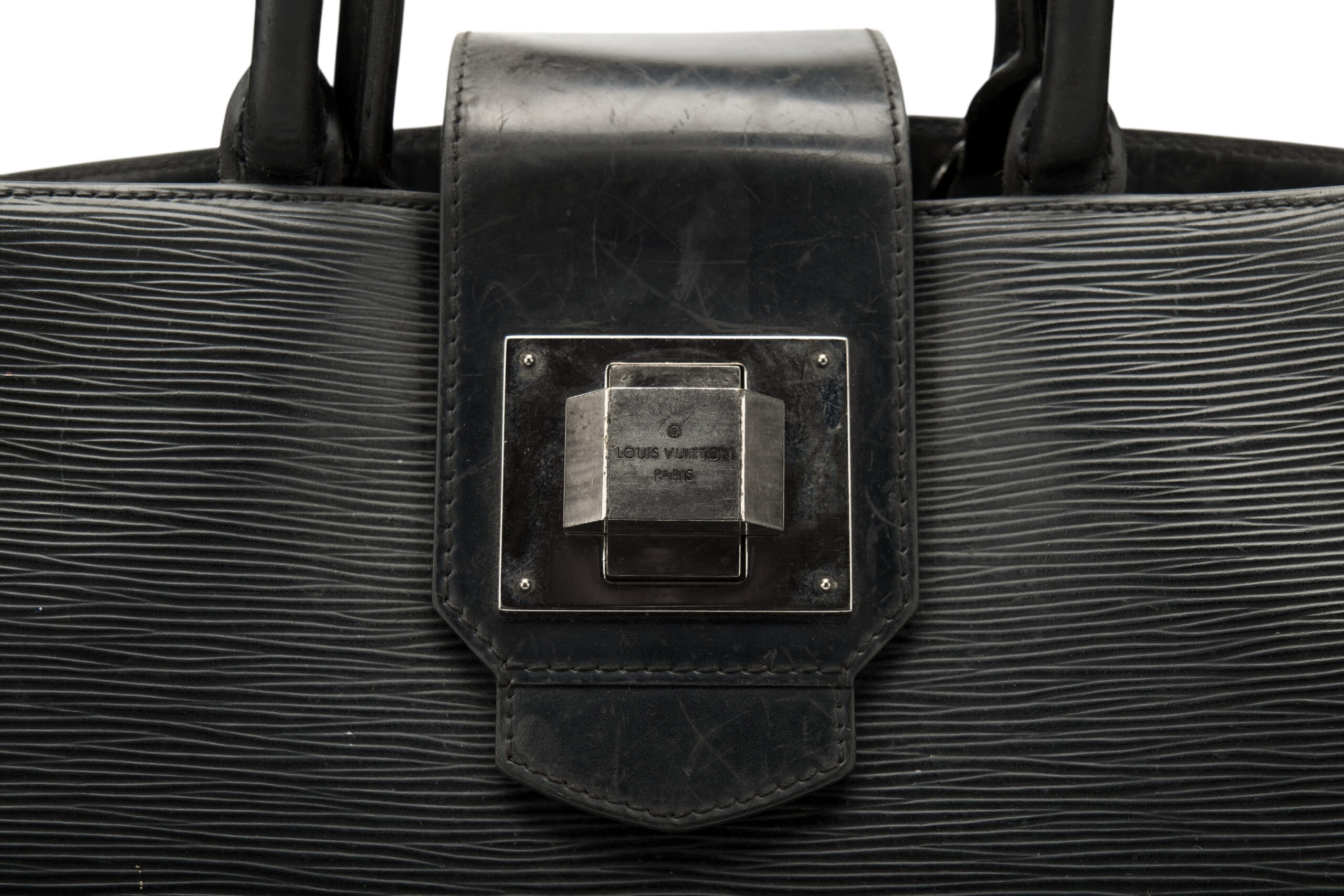 0725. Louis Vuitton Black Epi Leather Mirabeau GM Handbag, Silver Hardware7