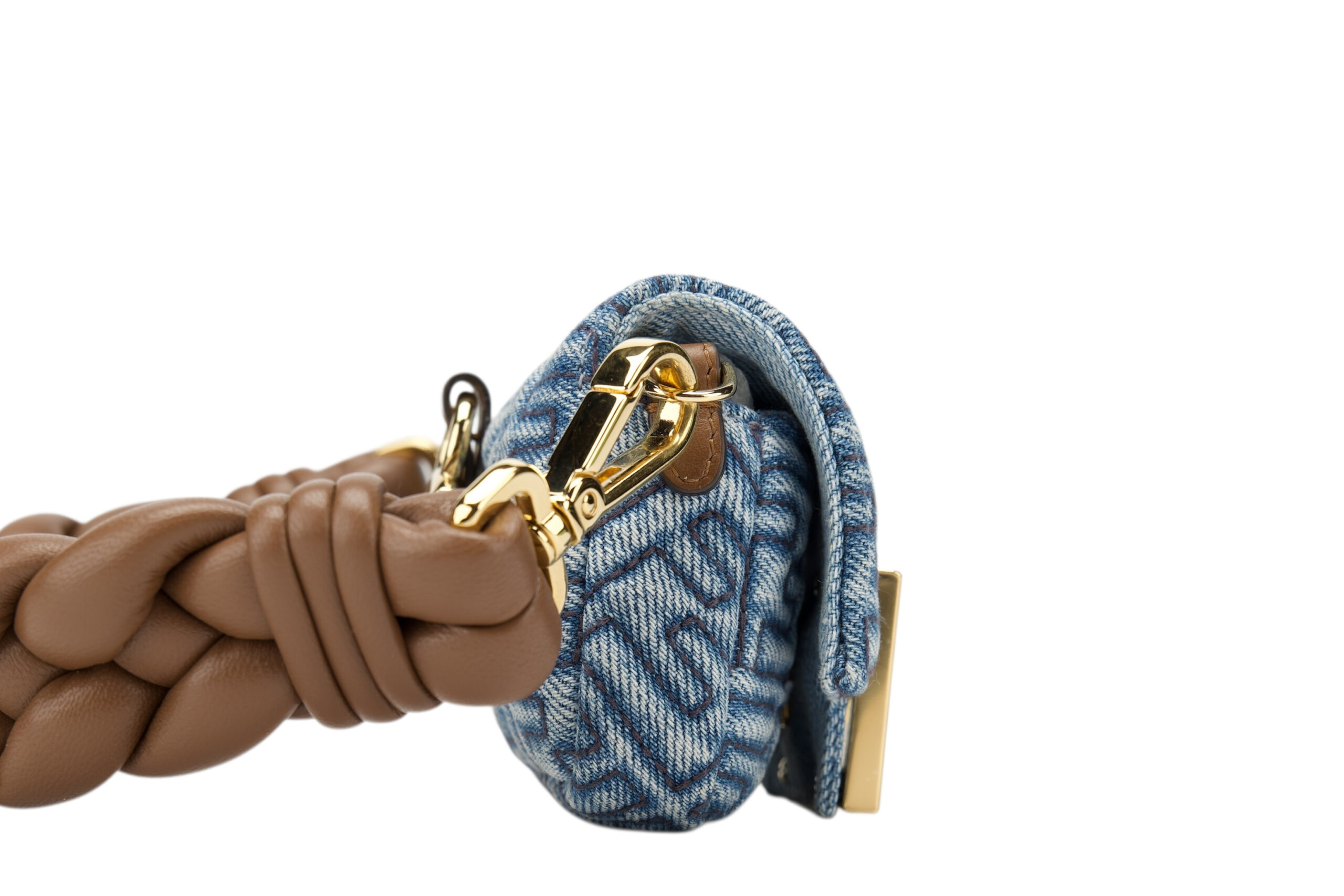 0740. Fendi Nano Baguette Blue Denim Mini Bag, Gold Hardware3