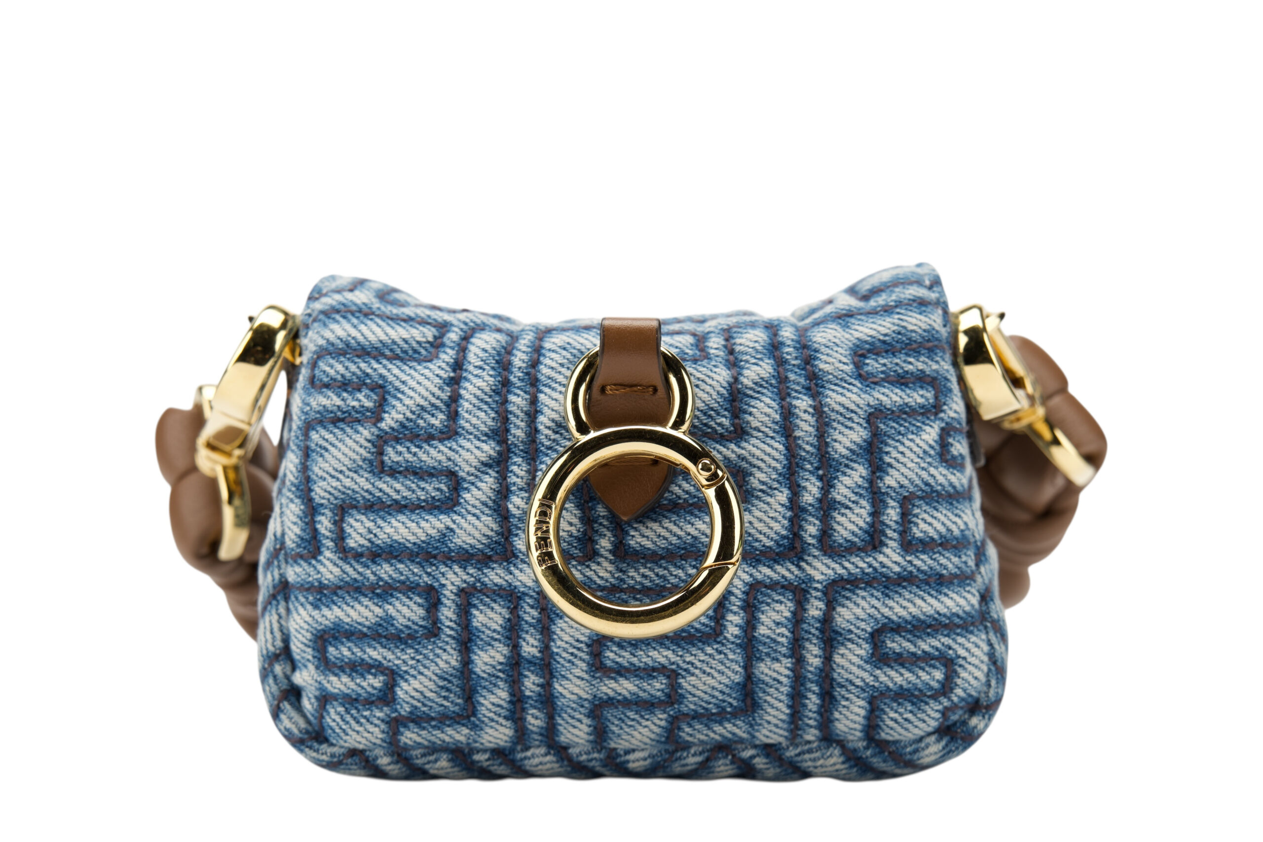 0740. Fendi Nano Baguette Blue Denim Mini Bag, Gold Hardware5