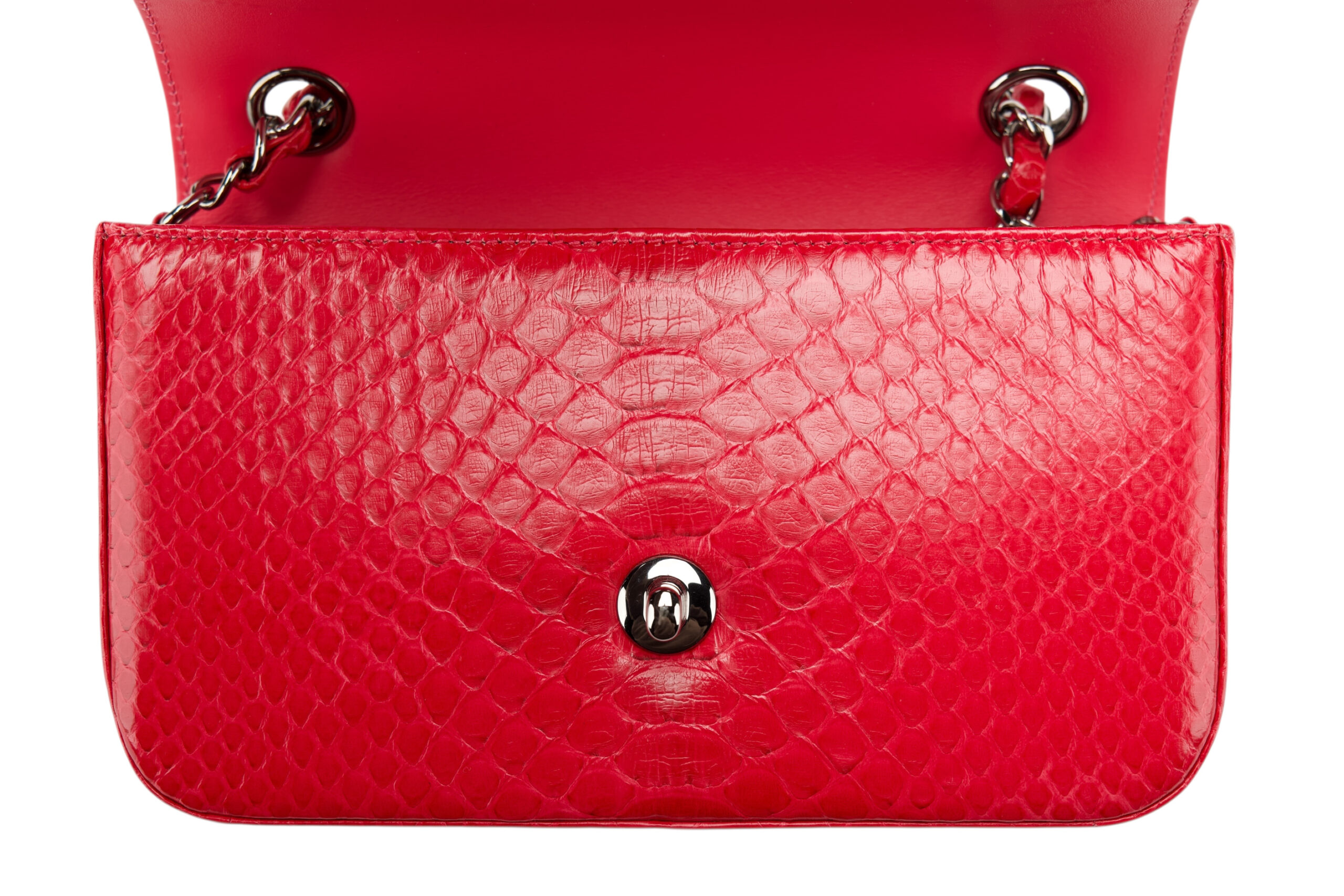 0749. Chanel Classic Mini Rectangle Flap Bag Pink Exotic Leather, Silver Hardware9