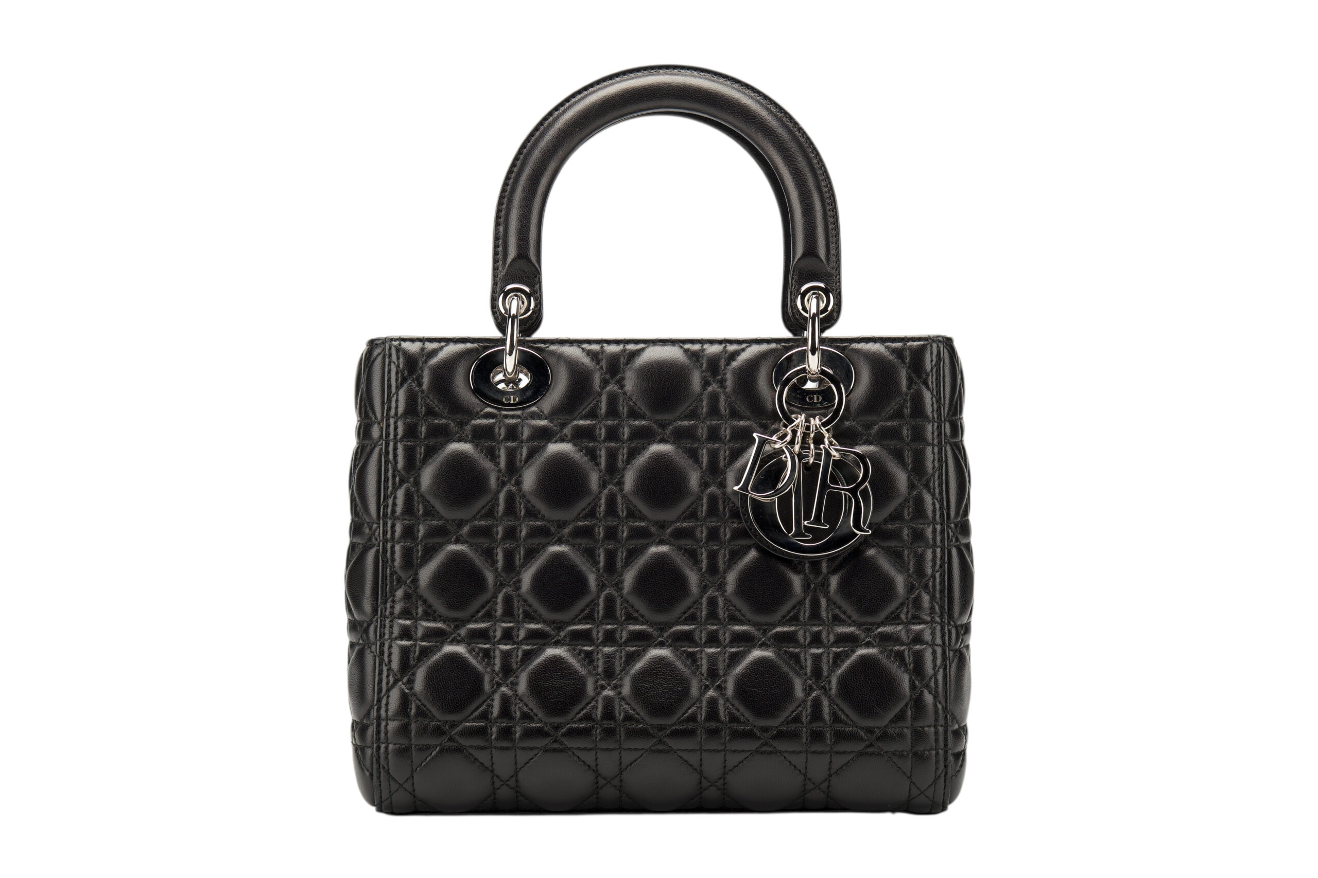 0759. Dior Lady Dior Medium Black Cannage Leather, Silver Hardware1
