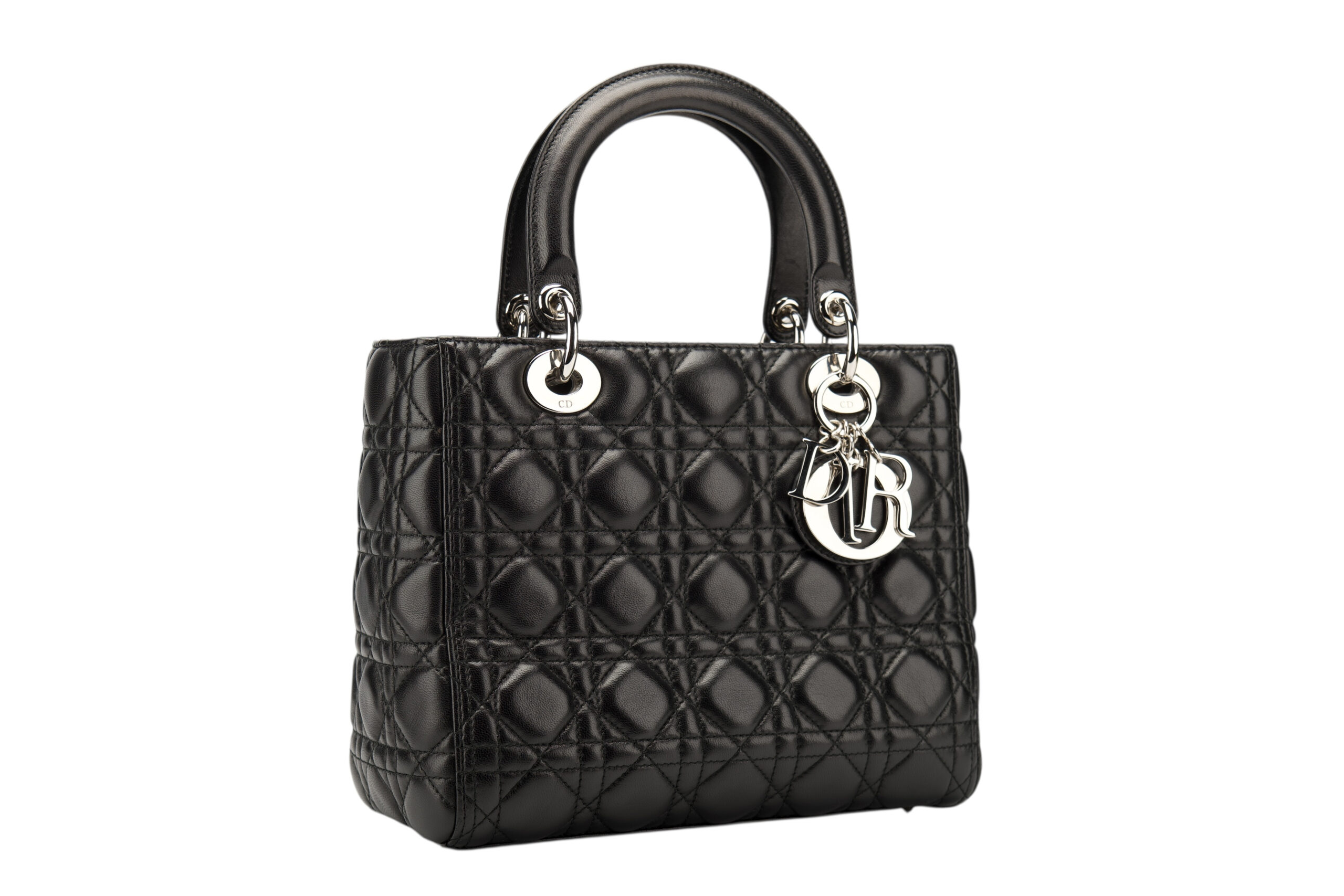0759. Dior Lady Dior Medium Black Cannage Leather, Silver Hardware2