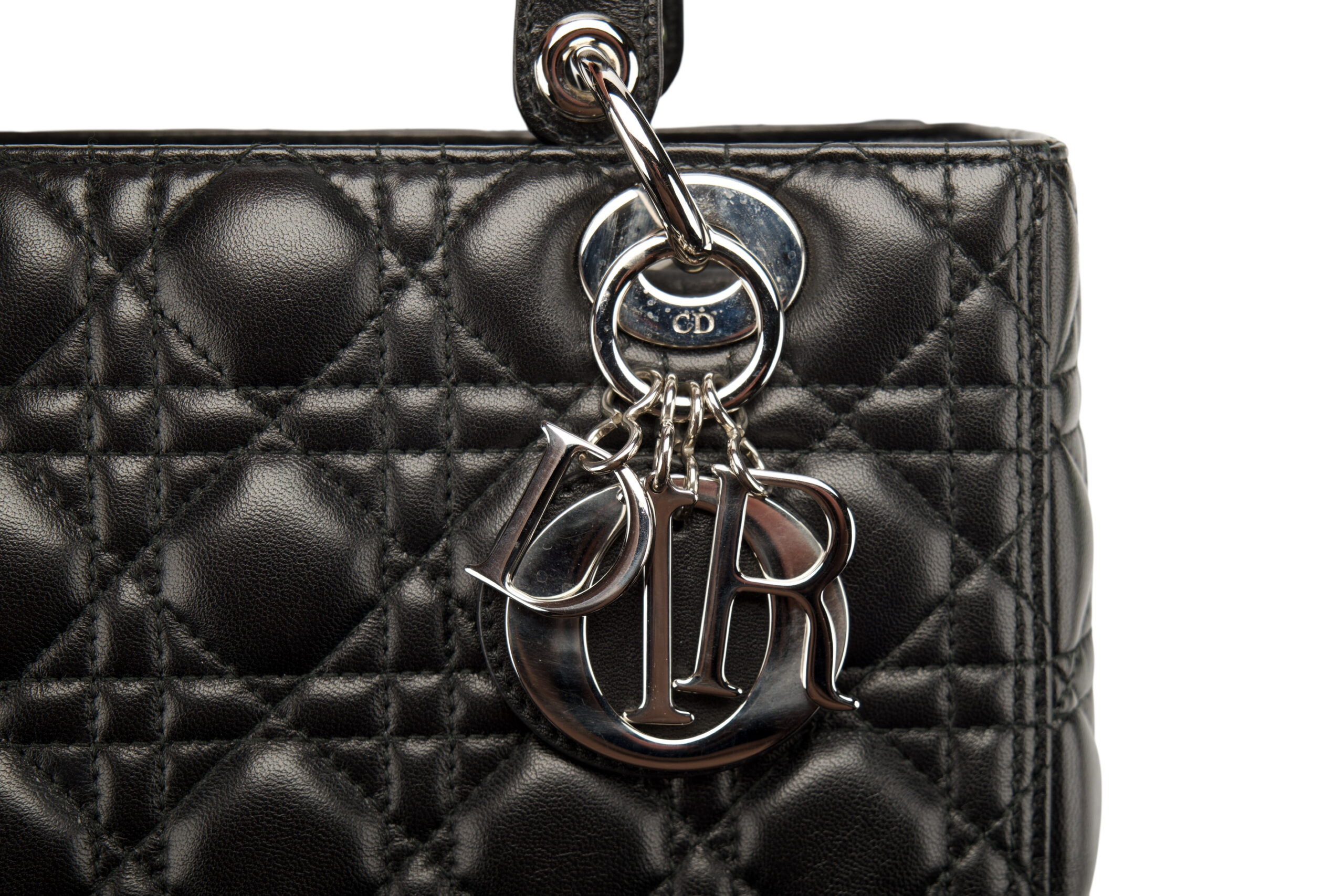 0759. Dior Lady Dior Medium Black Cannage Leather, Silver Hardware6