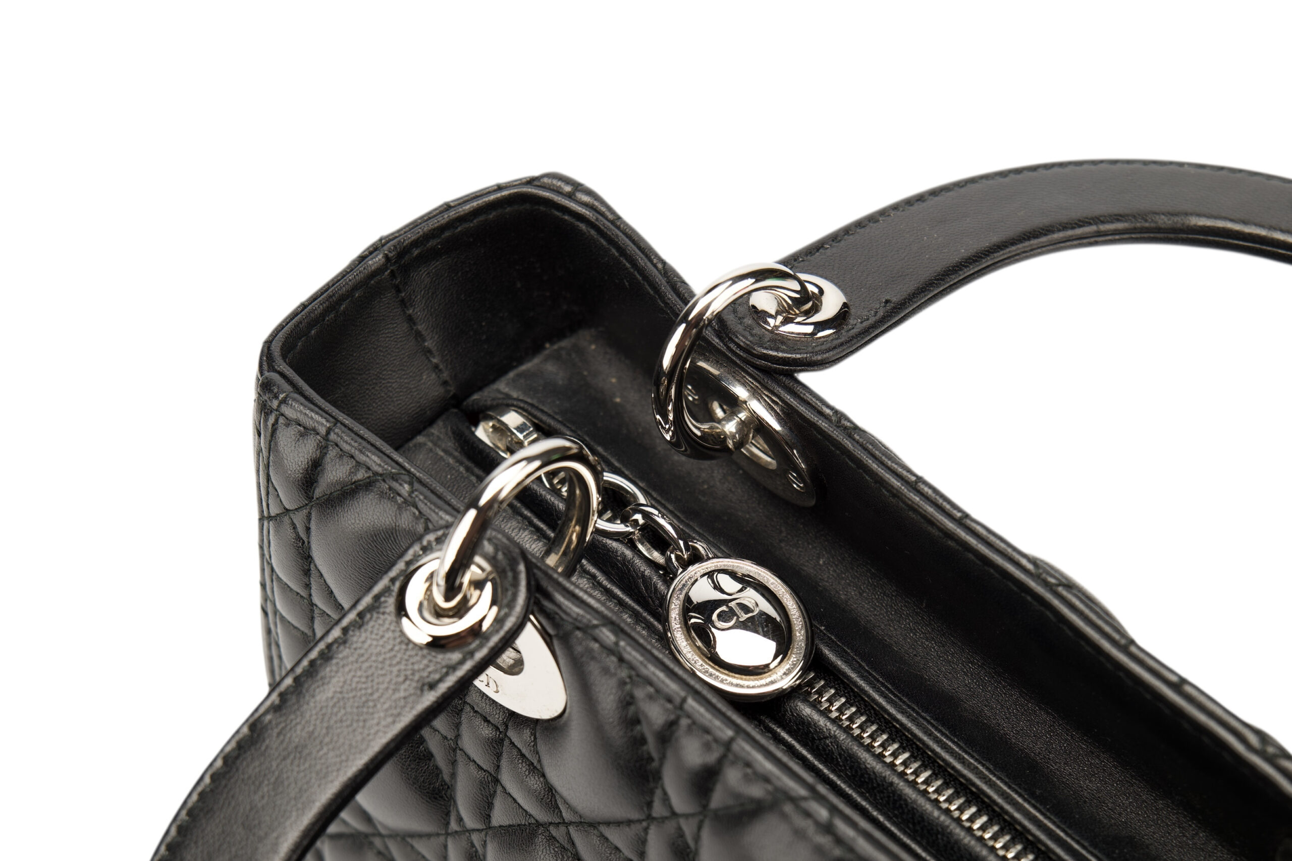 0759. Dior Lady Dior Medium Black Cannage Leather, Silver Hardware8