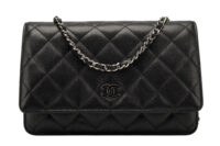 0760. Chanel Wallet on Chain (WOC) Black Quilted Lambskin, Silver Hardware1