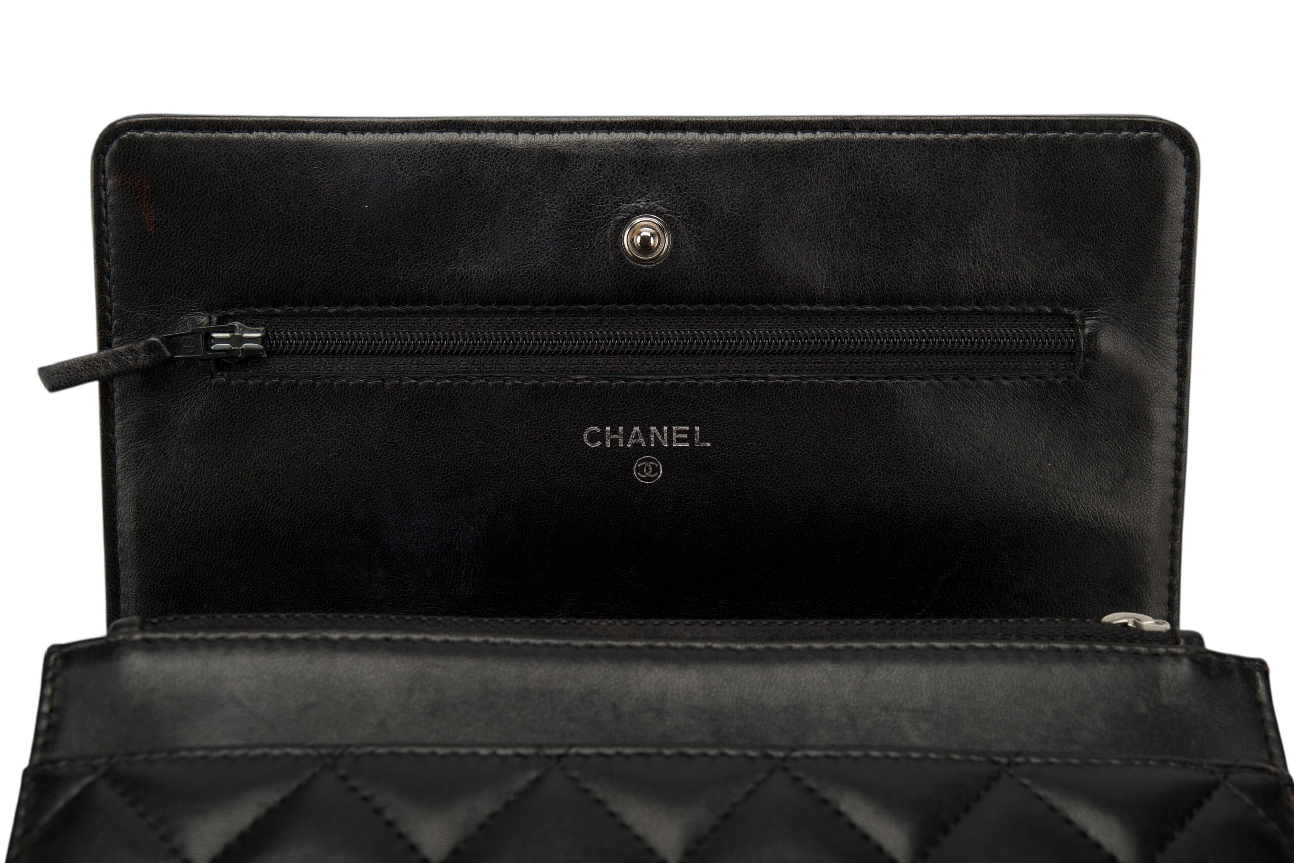 0760. Chanel Wallet on Chain (WOC) Black Quilted Lambskin, Silver Hardware10