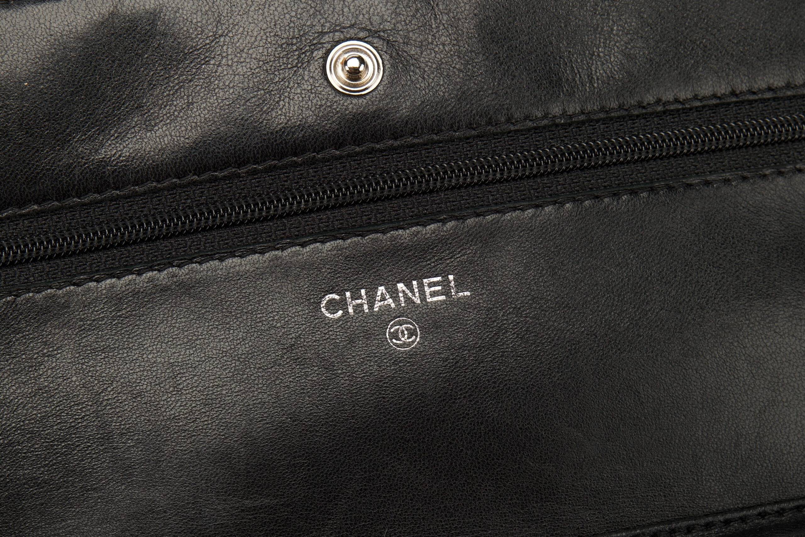 0760. Chanel Wallet on Chain (WOC) Black Quilted Lambskin, Silver Hardware11