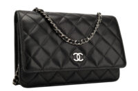 0760. Chanel Wallet on Chain (WOC) Black Quilted Lambskin, Silver Hardware2
