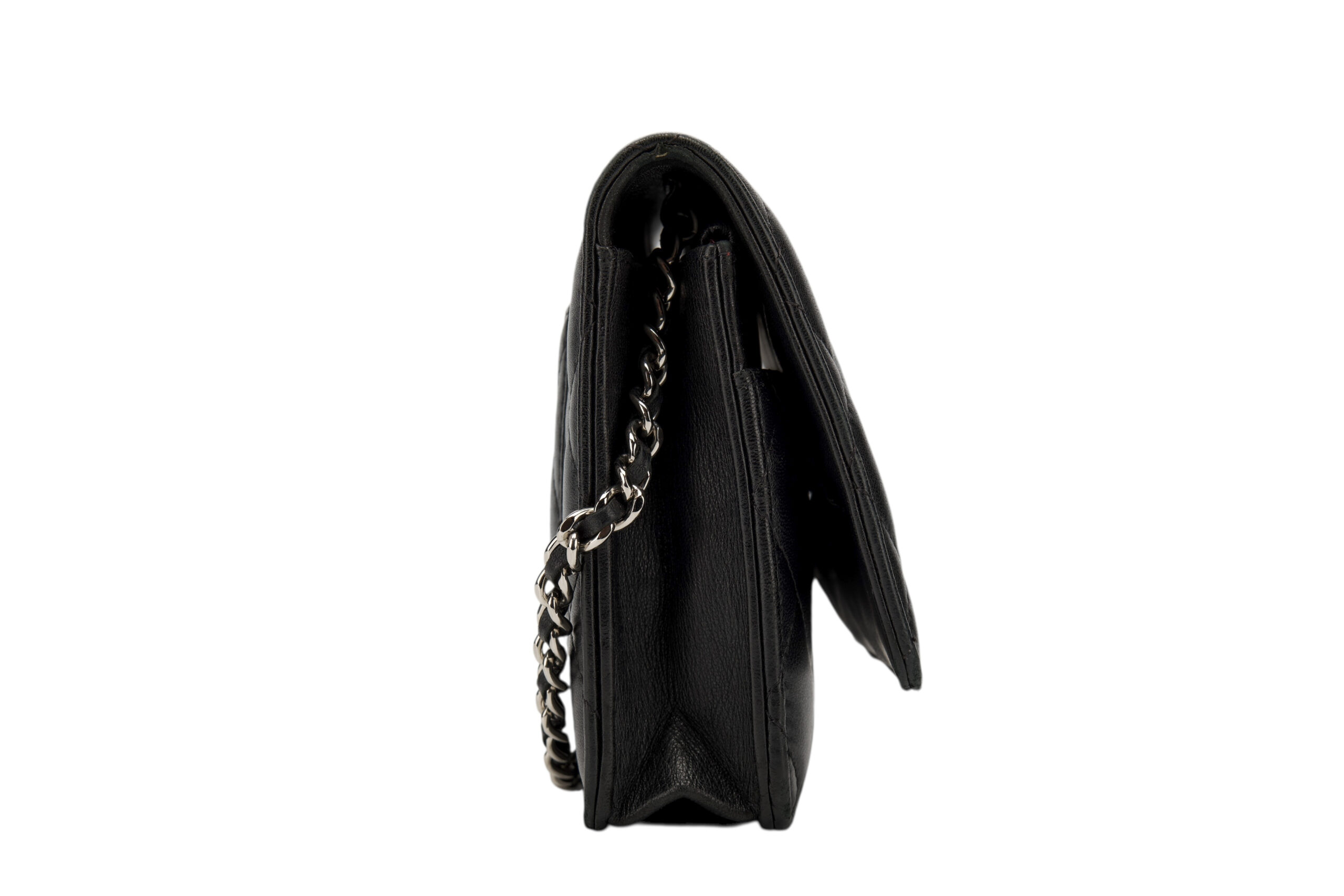0760. Chanel Wallet on Chain (WOC) Black Quilted Lambskin, Silver Hardware3