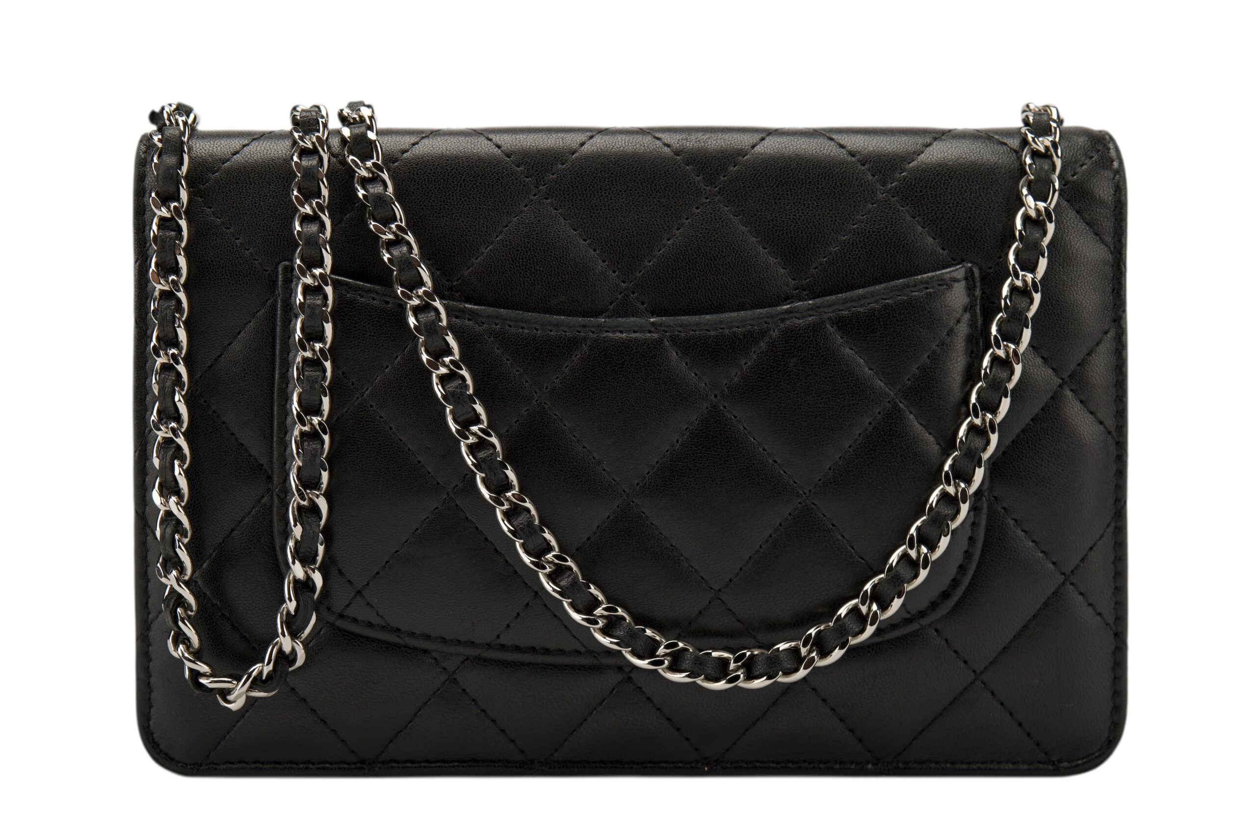 0760. Chanel Wallet on Chain (WOC) Black Quilted Lambskin, Silver Hardware4