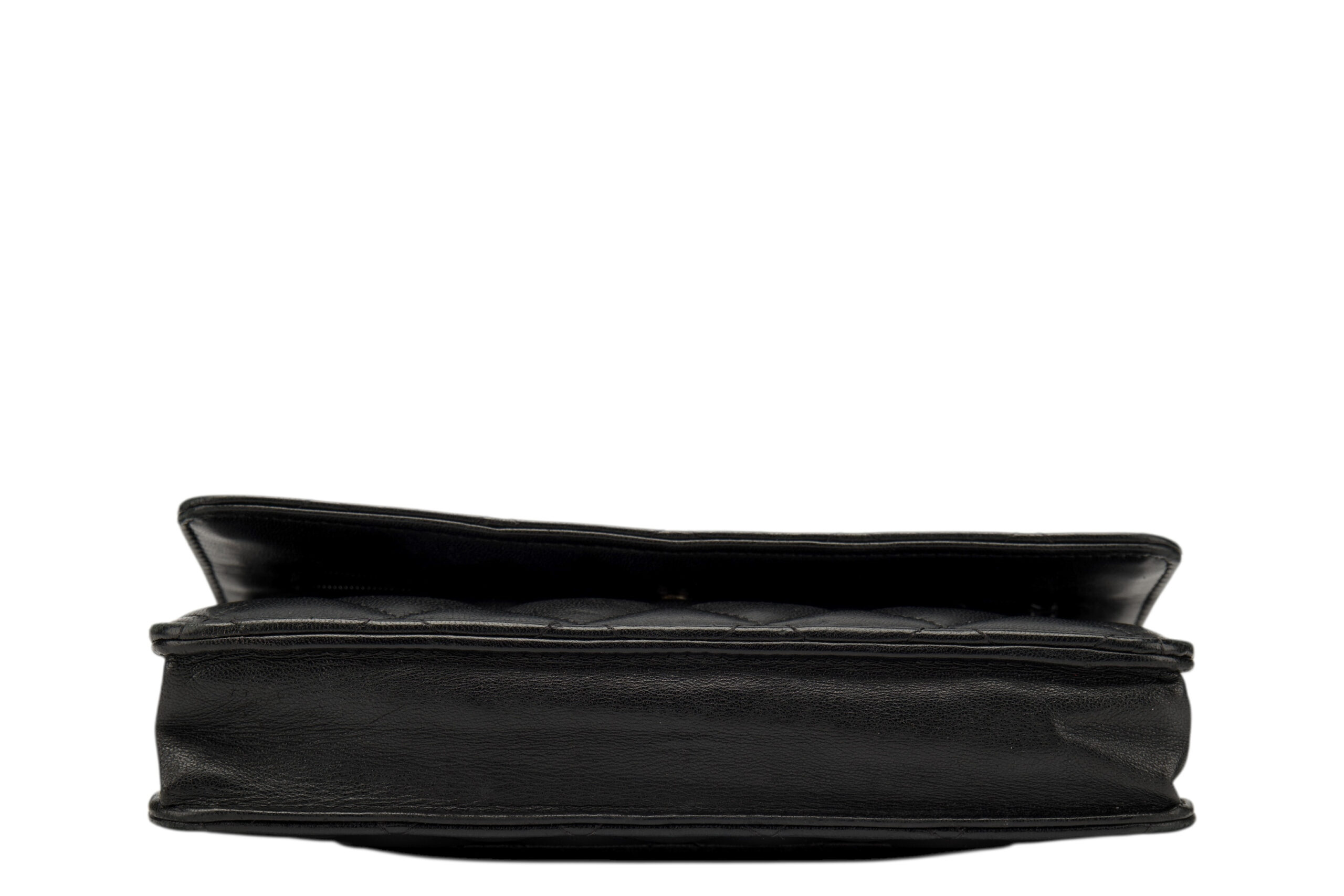 0760. Chanel Wallet on Chain (WOC) Black Quilted Lambskin, Silver Hardware6