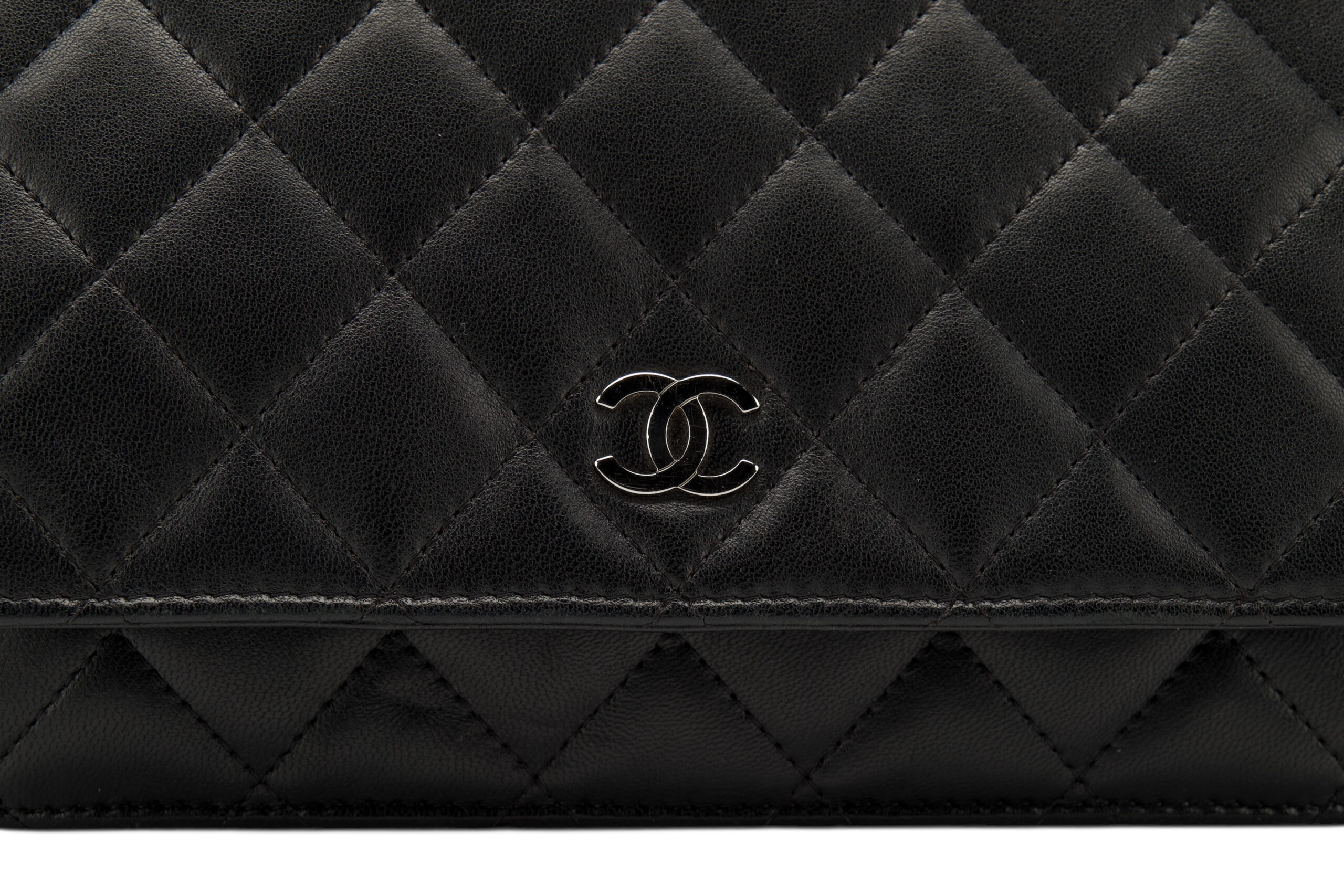 0760. Chanel Wallet on Chain (WOC) Black Quilted Lambskin, Silver Hardware7