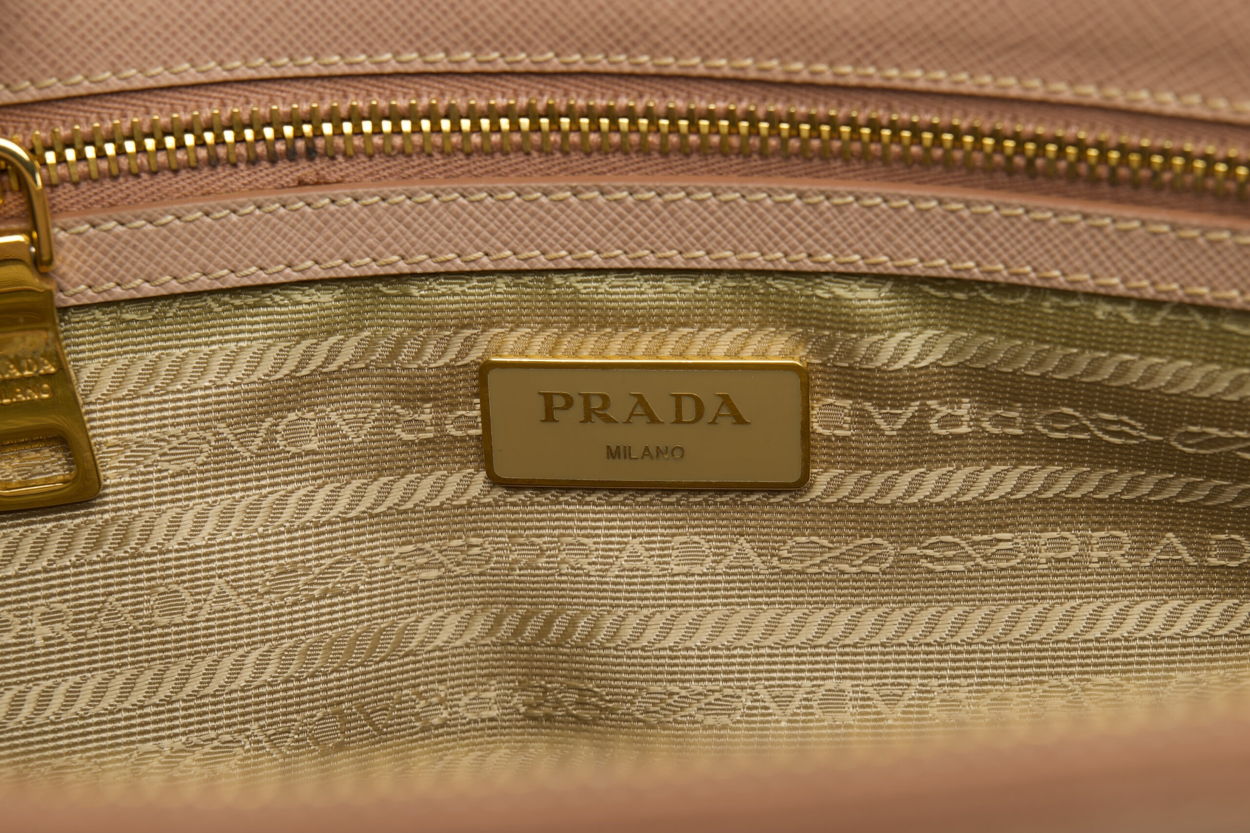 0764. Prada Galleria Medium Pink:Beige Saffiano Leather Bag, Gold Hardware10