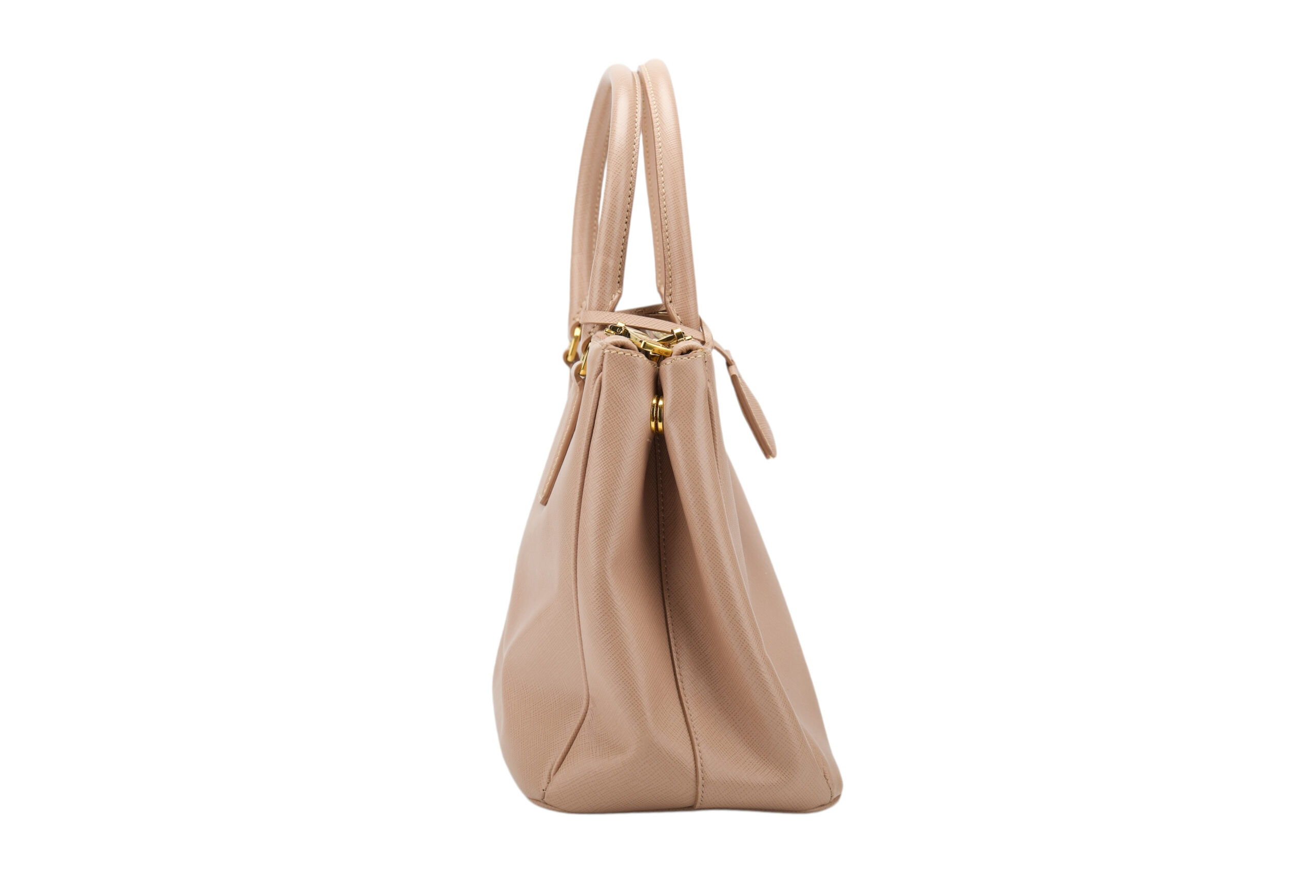 0764. Prada Galleria Medium Pink:Beige Saffiano Leather Bag, Gold Hardware3