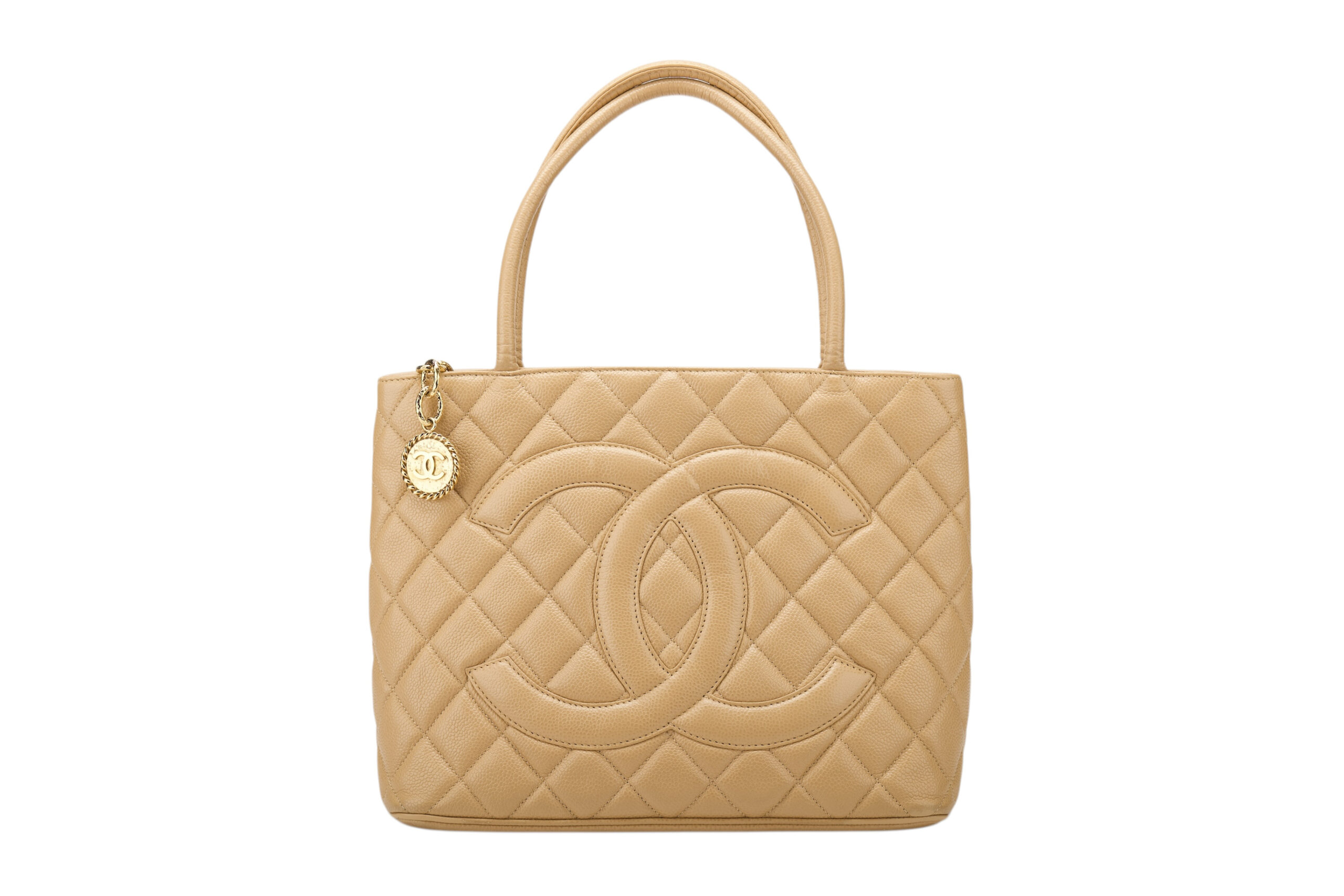 0768B. Chanel Medallion Beige Caviar Leather, Gold Hardware1
