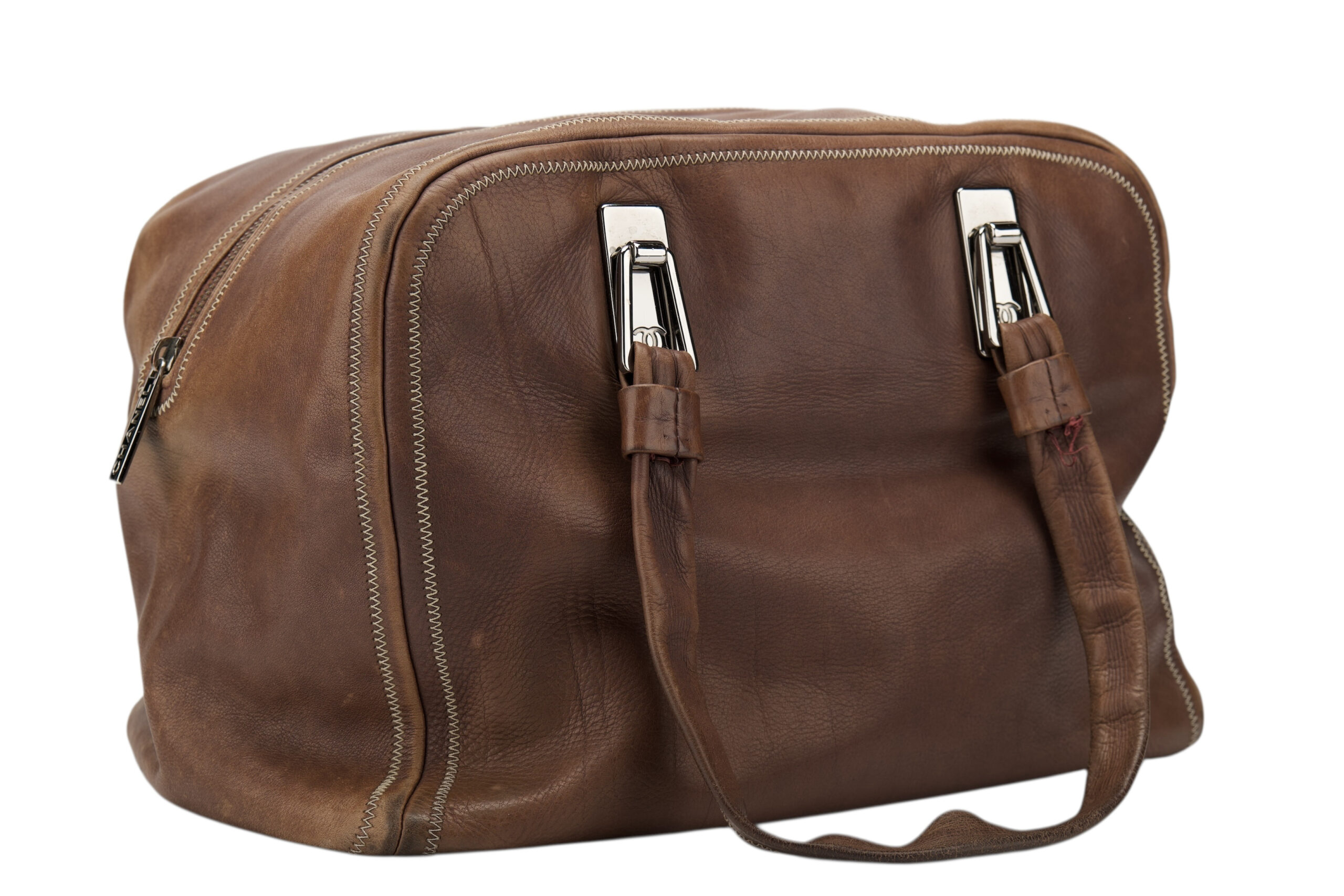 0770. Chanel Boston bag brown, Leather, Silver Hardware2