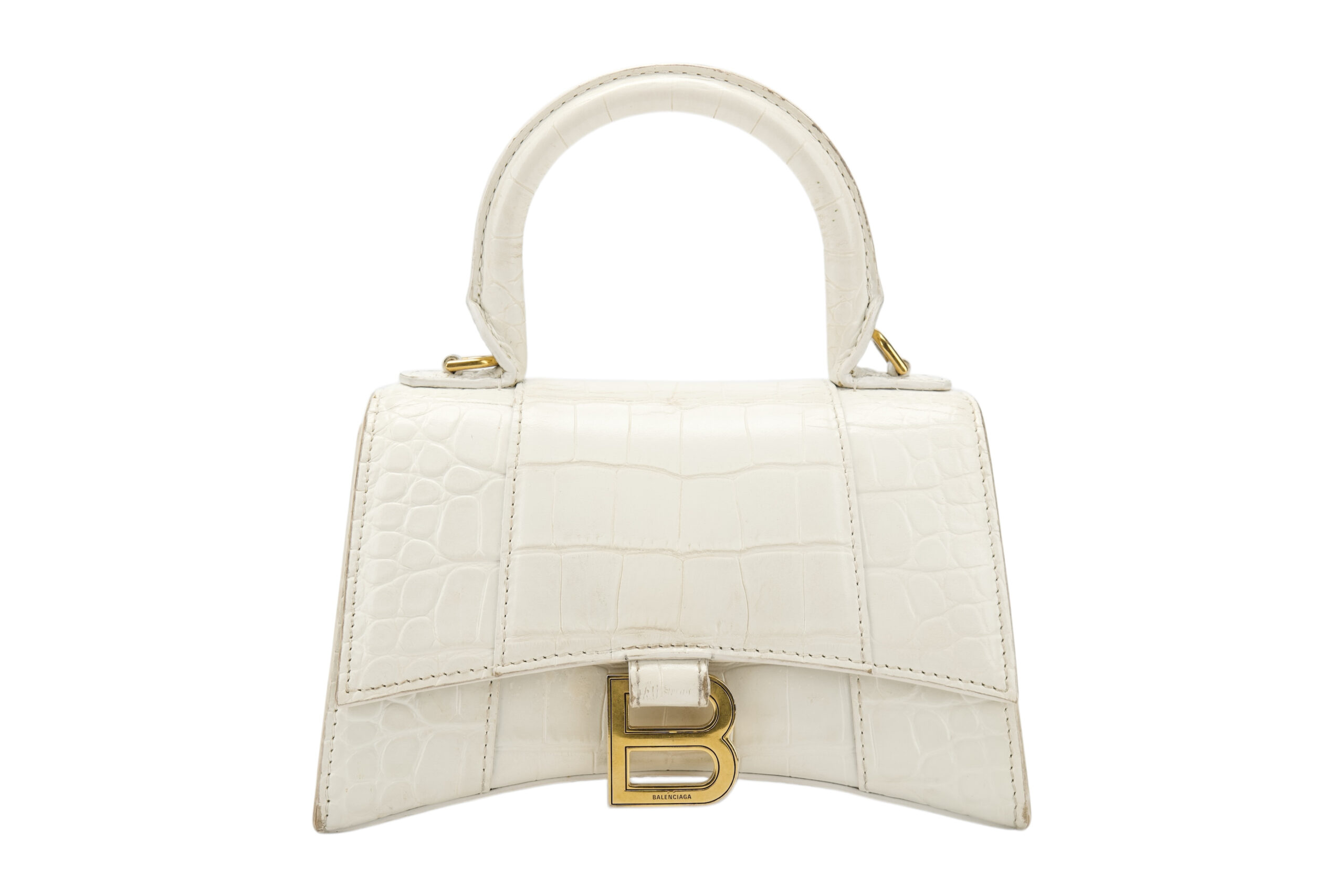 0775. Balenciaga Hourglass, Crocodile Embossed Leather, Cream, Gold Hardware1