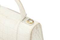0775. Balenciaga Hourglass, Crocodile Embossed Leather, Cream, Gold Hardware9