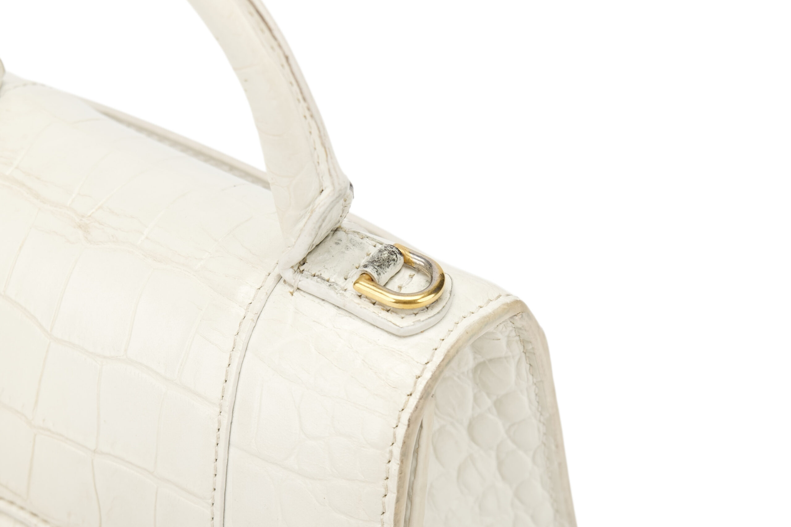 0775. Balenciaga Hourglass, Crocodile Embossed Leather, Cream, Gold Hardware9
