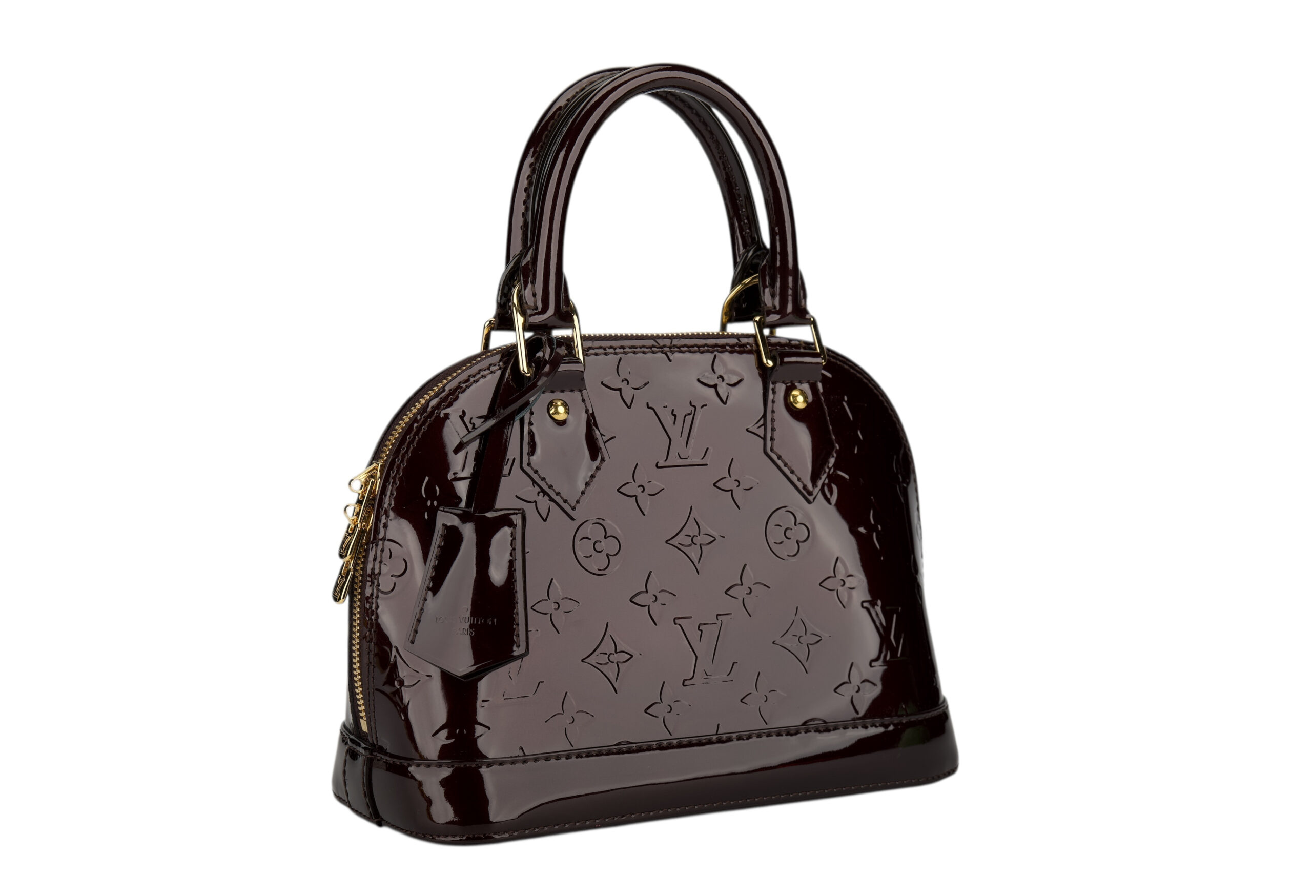 0777. Louis Vuitton Alma Monogram Vernis Leather Maroon, Gold Hardware2