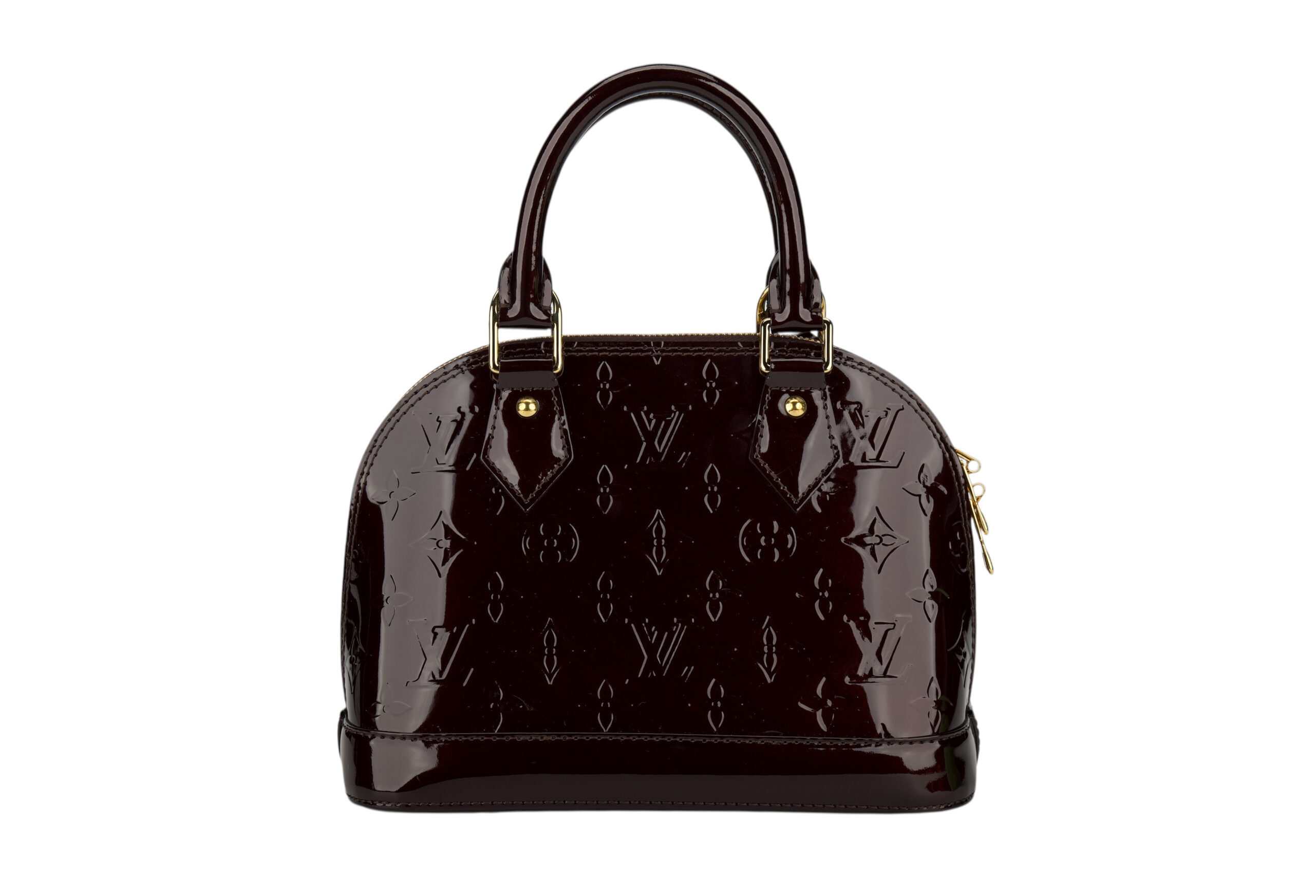 0777. Louis Vuitton Alma Monogram Vernis Leather Maroon, Gold Hardware4