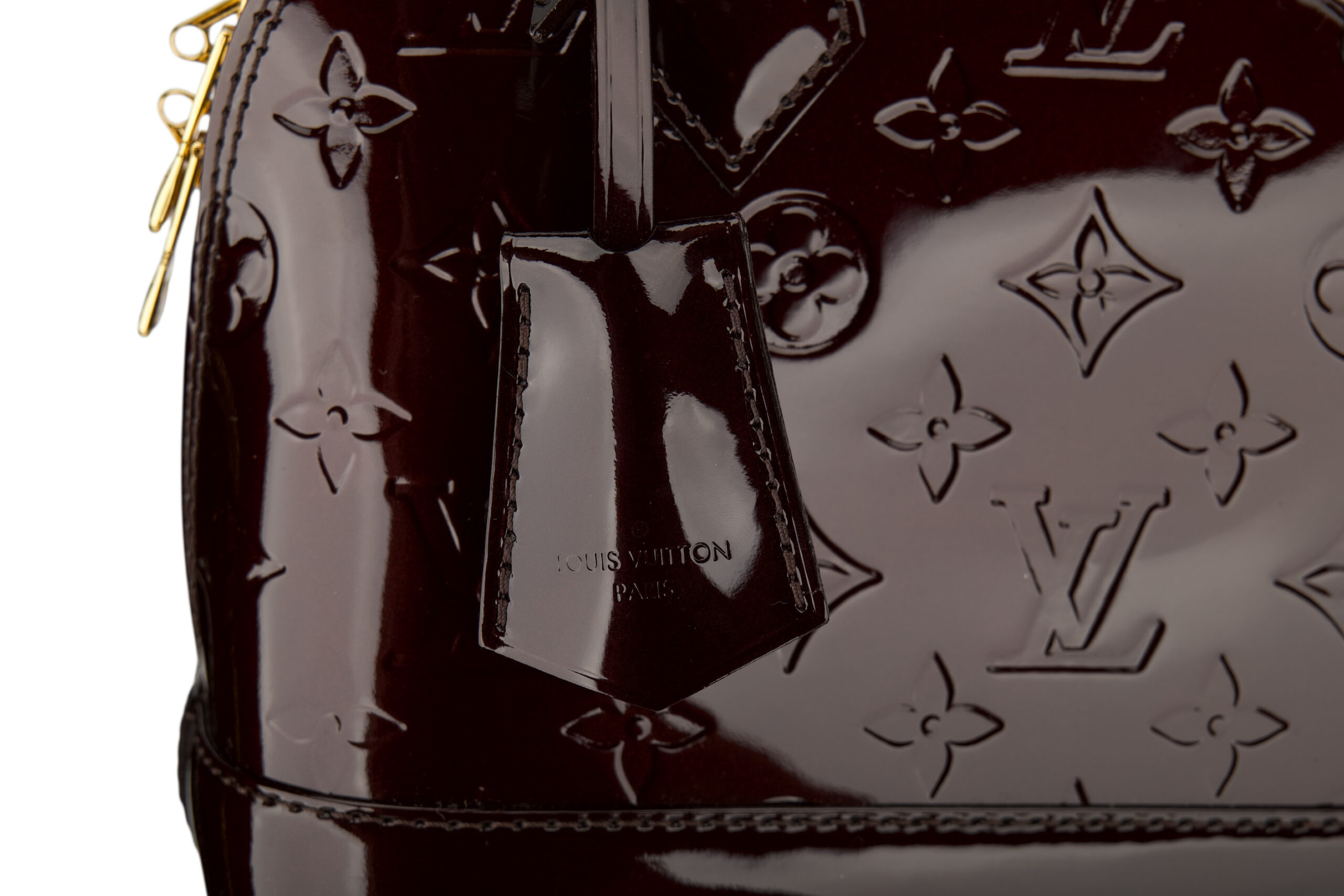 0777. Louis Vuitton Alma Monogram Vernis Leather Maroon, Gold Hardware7