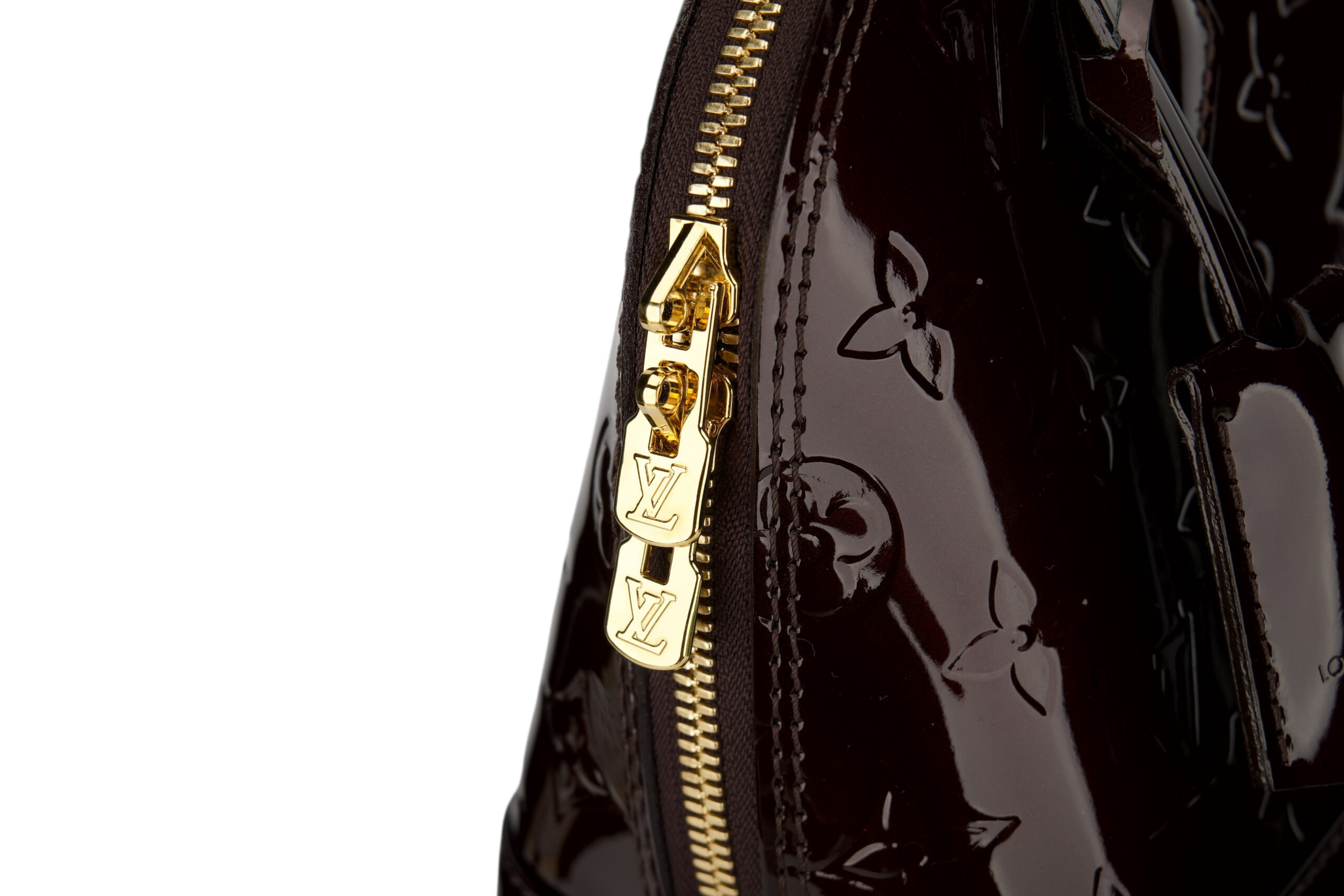 0777. Louis Vuitton Alma Monogram Vernis Leather Maroon, Gold Hardware8