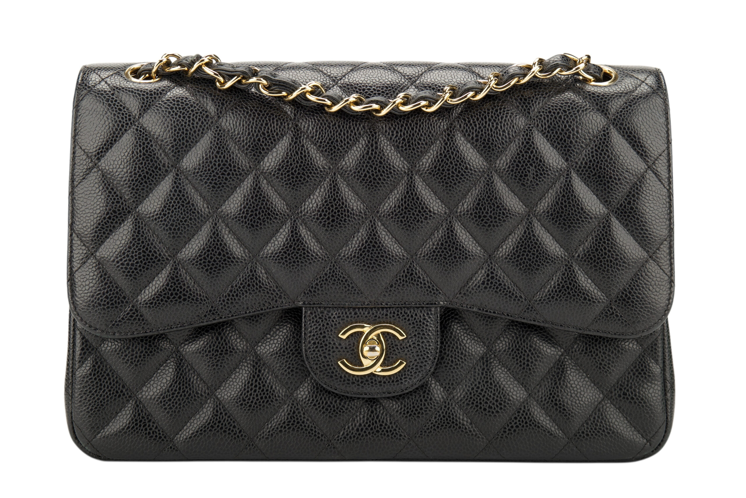 0778. Chanel Classic Jumbo Double Flap Black Caviar leather, Gold Hardware1