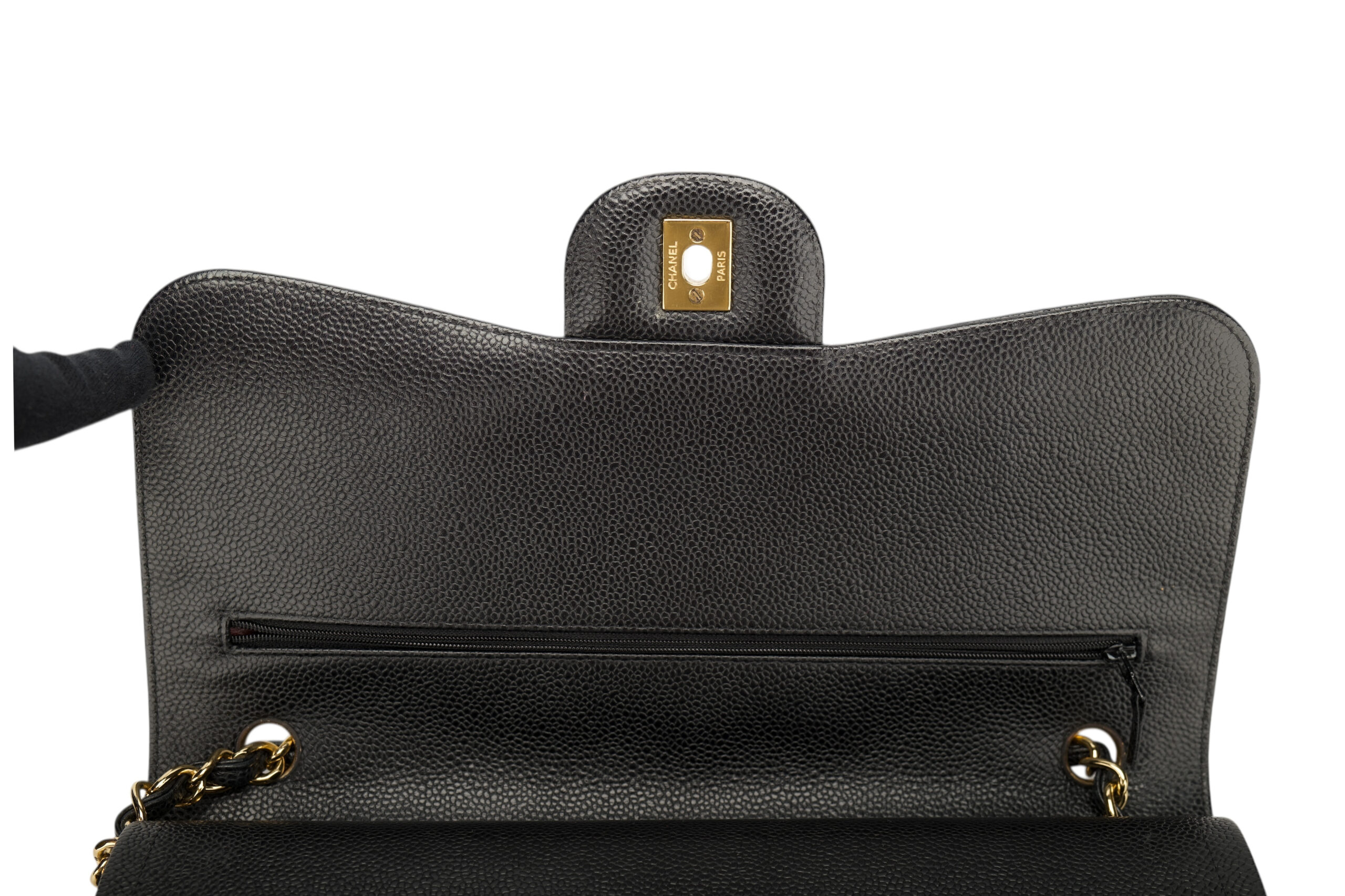 0778. Chanel Classic Jumbo Double Flap Black Caviar leather, Gold Hardware10
