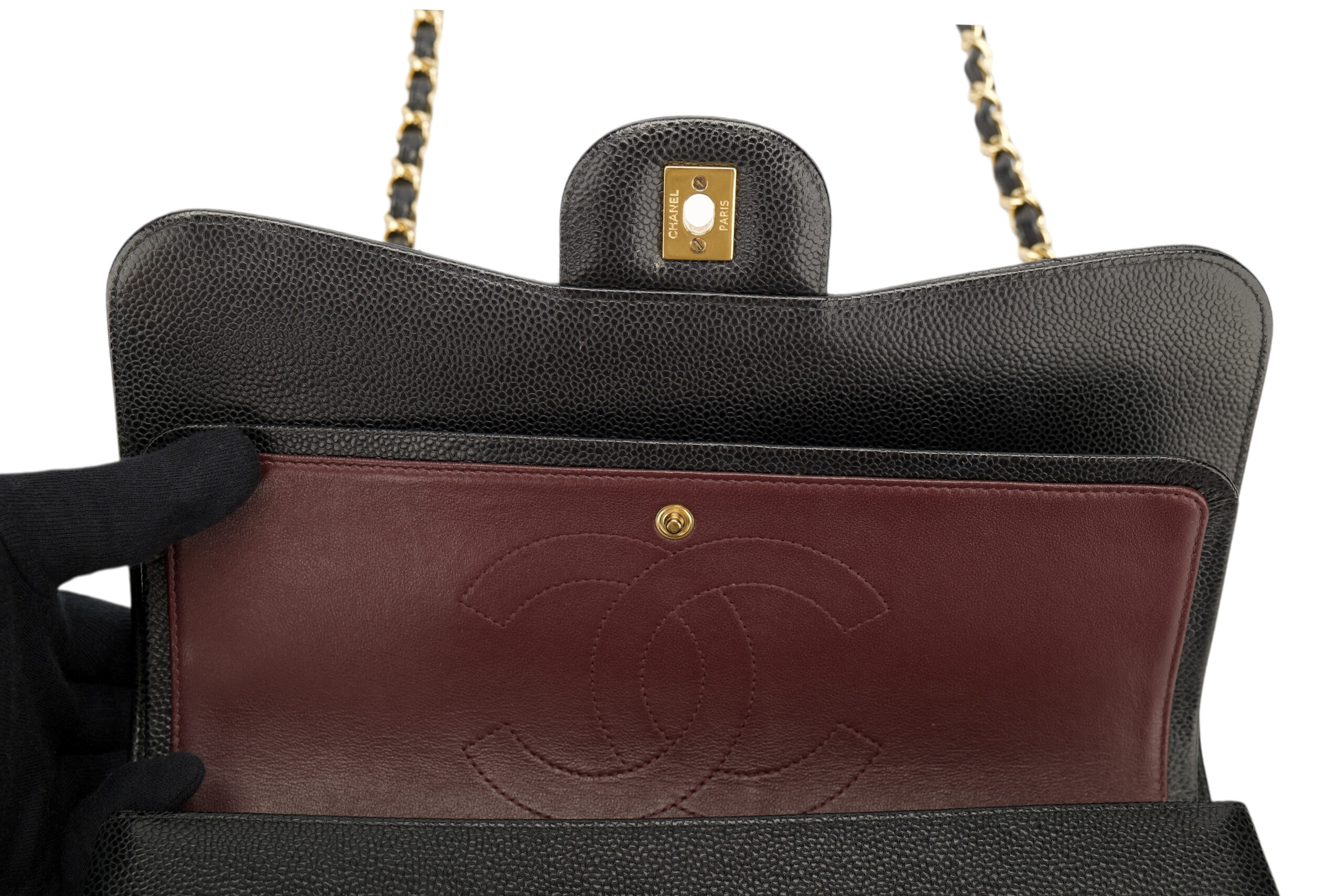 0778. Chanel Classic Jumbo Double Flap Black Caviar leather, Gold Hardware12