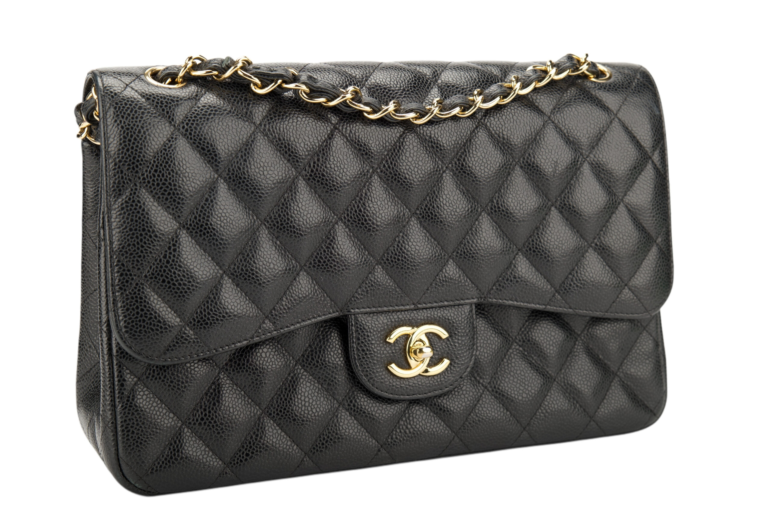 0778. Chanel Classic Jumbo Double Flap Black Caviar leather, Gold Hardware2