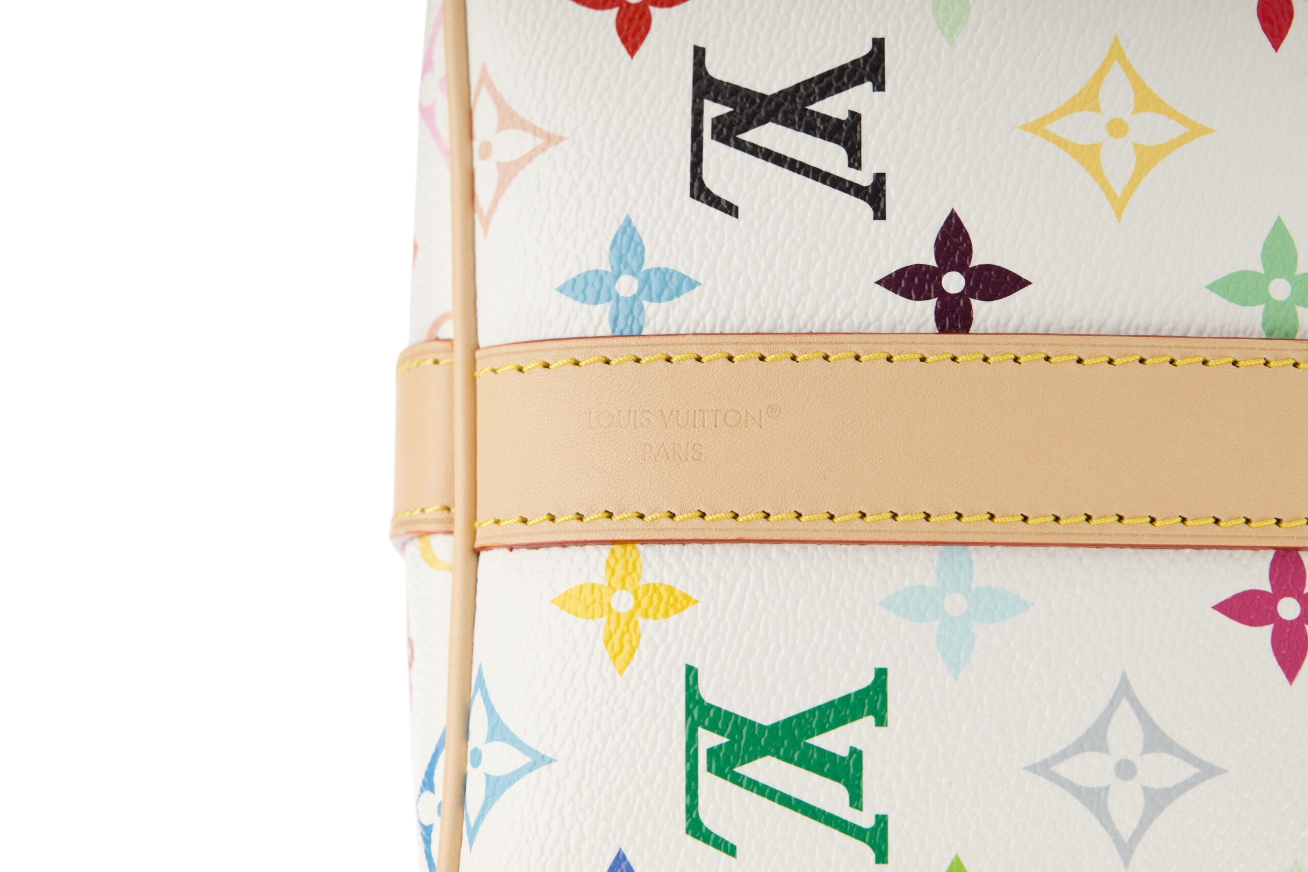 0779. LV X Takashi Murakami Keepall 45 Bandouliere White Multicolour Monogram Canvas, Gold Hardware10