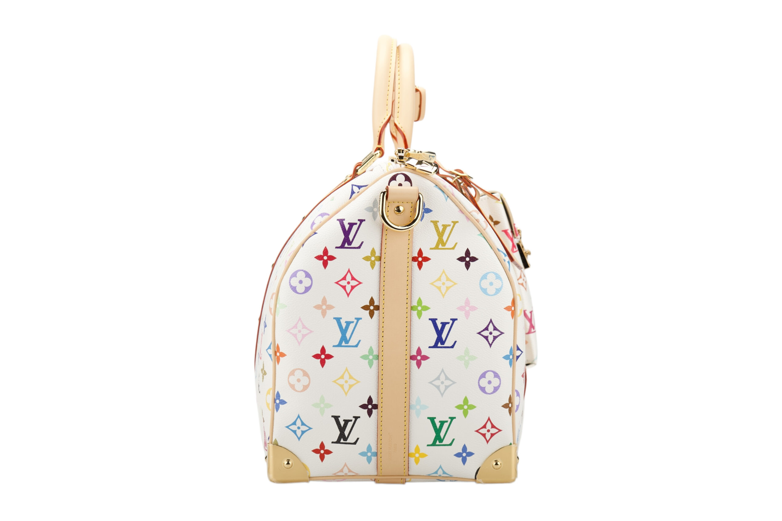0779. LV X Takashi Murakami Keepall 45 Bandouliere White Multicolour Monogram Canvas, Gold Hardware3