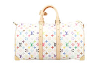 0779. LV X Takashi Murakami Keepall 45 Bandouliere White Multicolour Monogram Canvas, Gold Hardware4