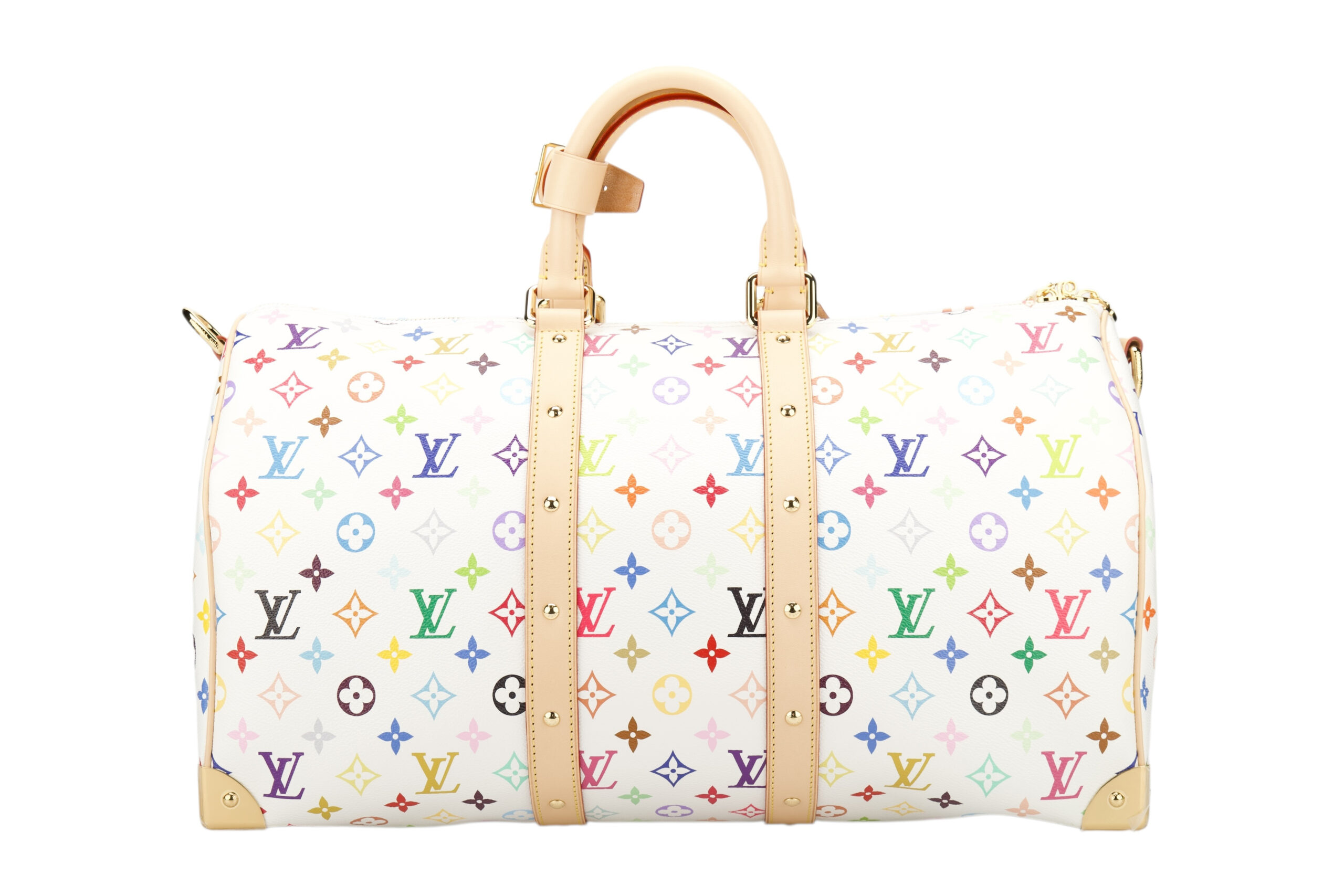 0779. LV X Takashi Murakami Keepall 45 Bandouliere White Multicolour Monogram Canvas, Gold Hardware4