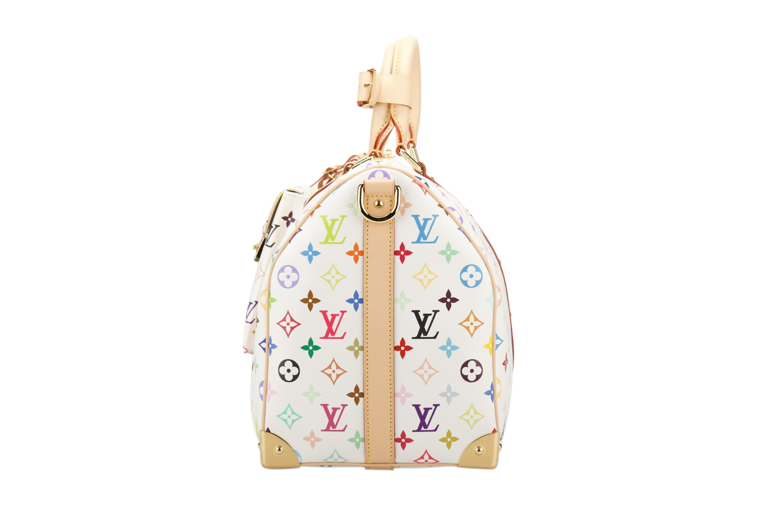 0779. LV X Takashi Murakami Keepall 45 Bandouliere White Multicolour Monogram Canvas, Gold Hardware5
