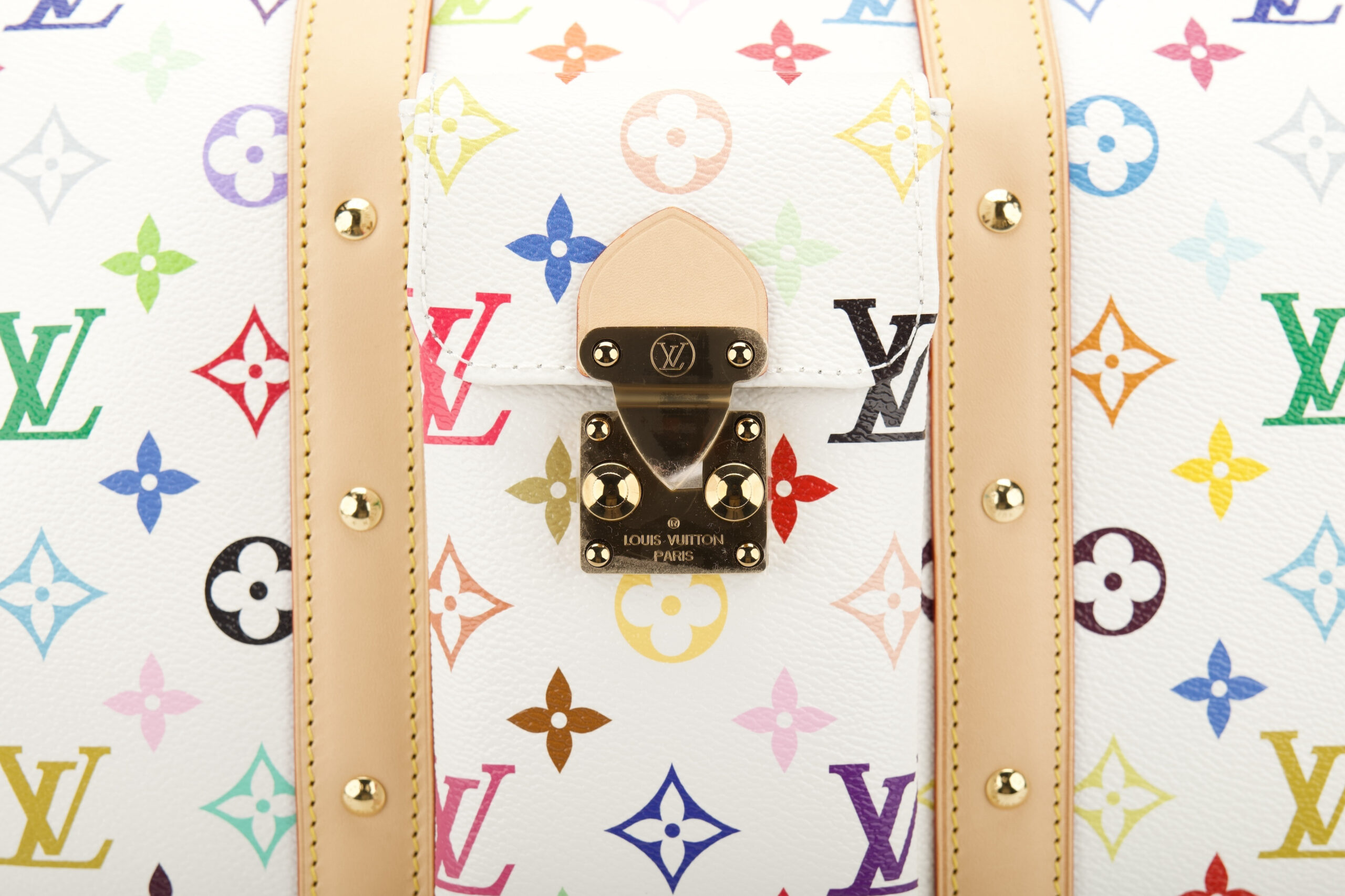0779. LV X Takashi Murakami Keepall 45 Bandouliere White Multicolour Monogram Canvas, Gold Hardware7