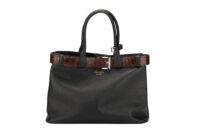 0780. Prada Black Buckle Belt Bag with Crocodile Embossed Belt, Leather, Gold, Hardware1