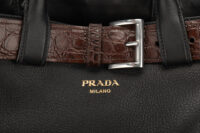 0780. Prada Black Buckle Belt Bag with Crocodile Embossed Belt, Leather, Gold, Hardware12