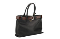 0780. Prada Black Buckle Belt Bag with Crocodile Embossed Belt, Leather, Gold, Hardware2