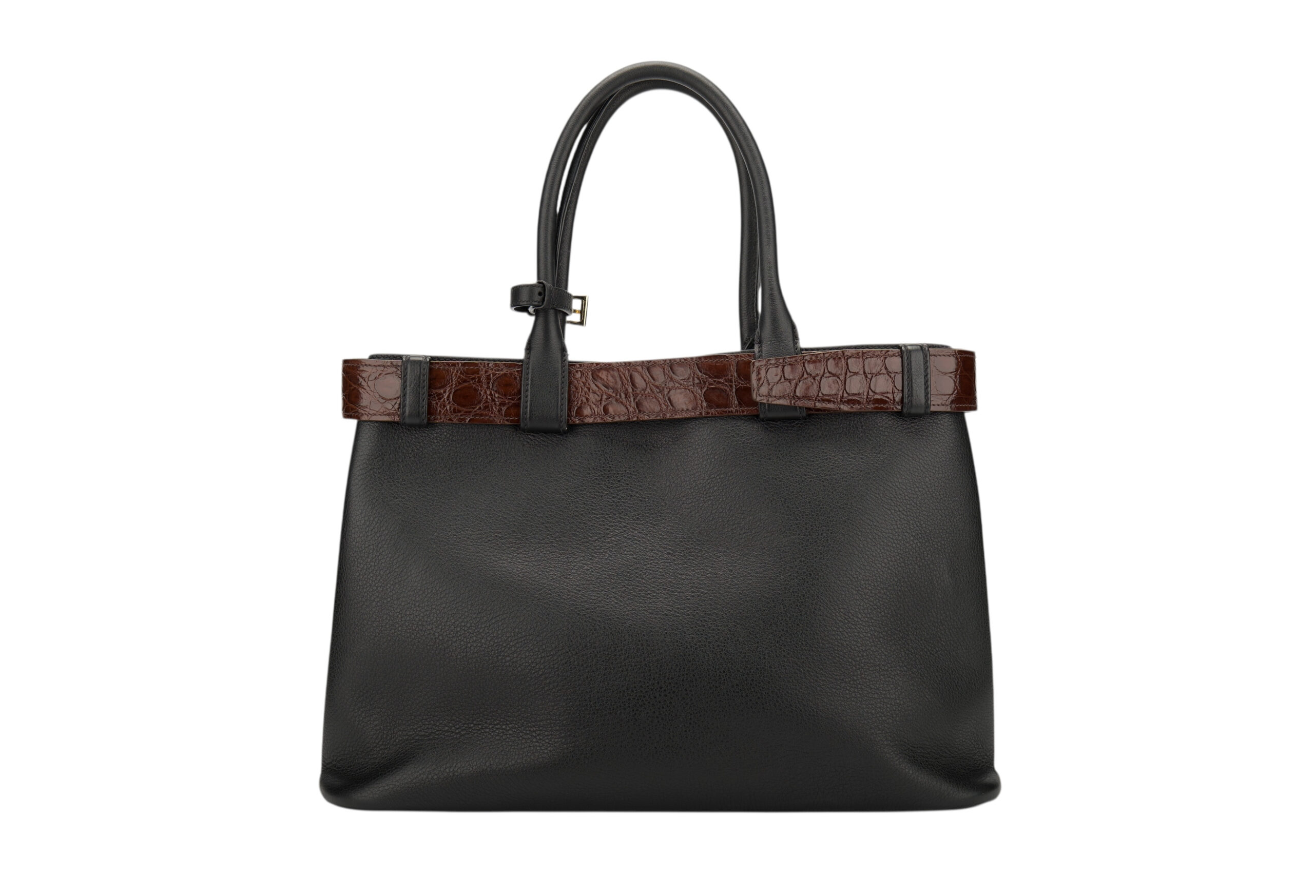 0780. Prada Black Buckle Belt Bag with Crocodile Embossed Belt, Leather, Gold, Hardware5