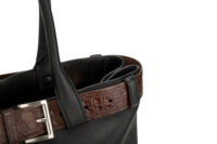 0780. Prada Black Buckle Belt Bag with Crocodile Embossed Belt, Leather, Gold, Hardware7