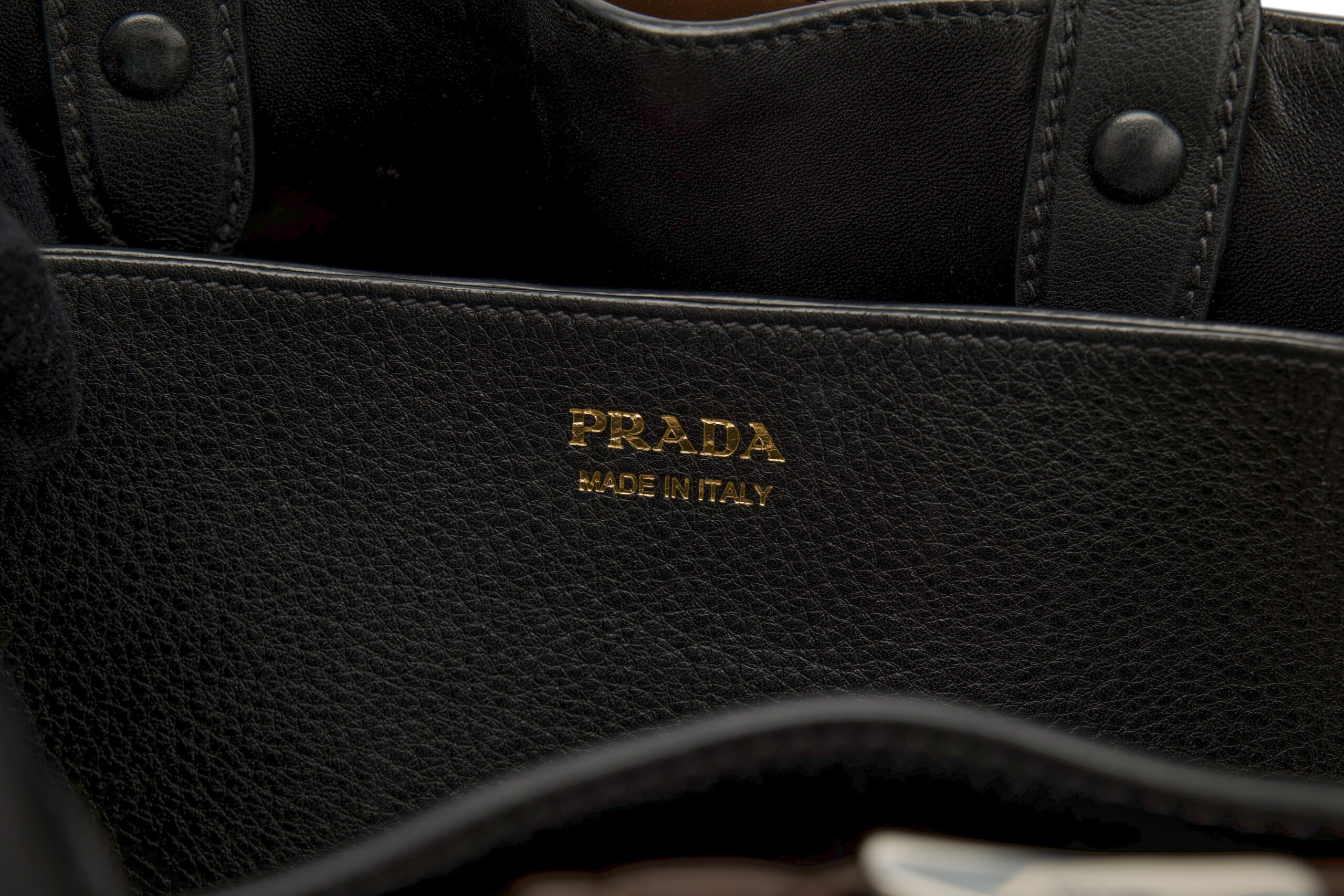 0780. Prada Black Buckle Belt Bag with Crocodile Embossed Belt, Leather, Gold, Hardware8
