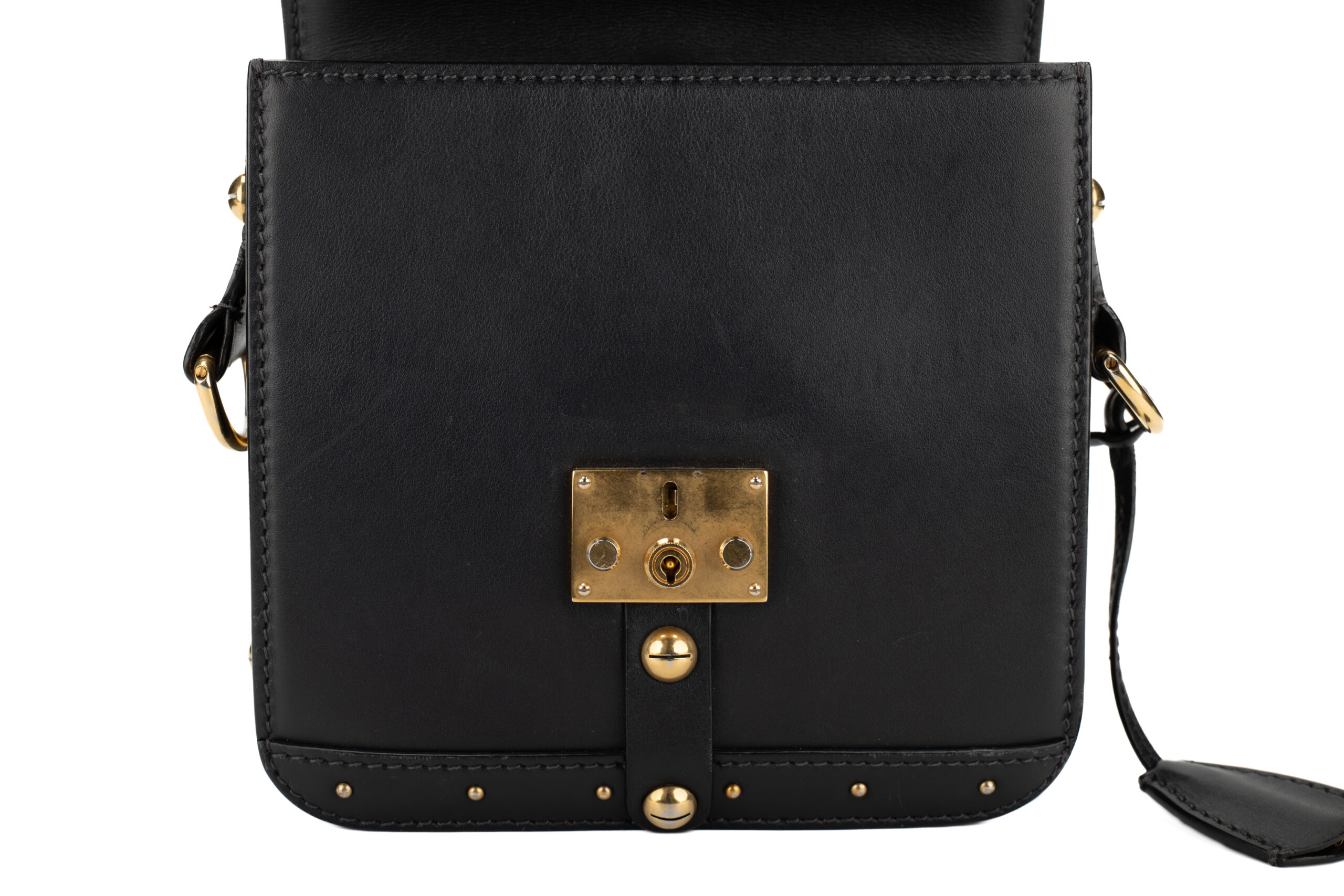 0785. Dior Addict Crossbody Studded Black Leather Square Flap Bag, Gold Hardware13