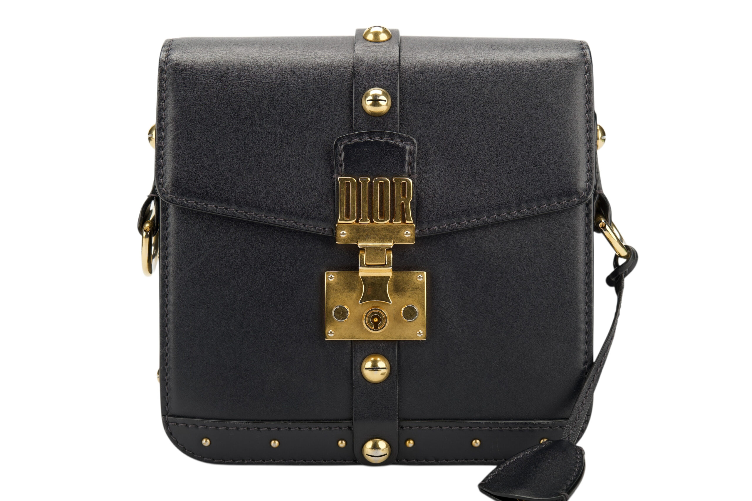 0785. Dior Addict Crossbody,Black Leather, Gold Hardware1